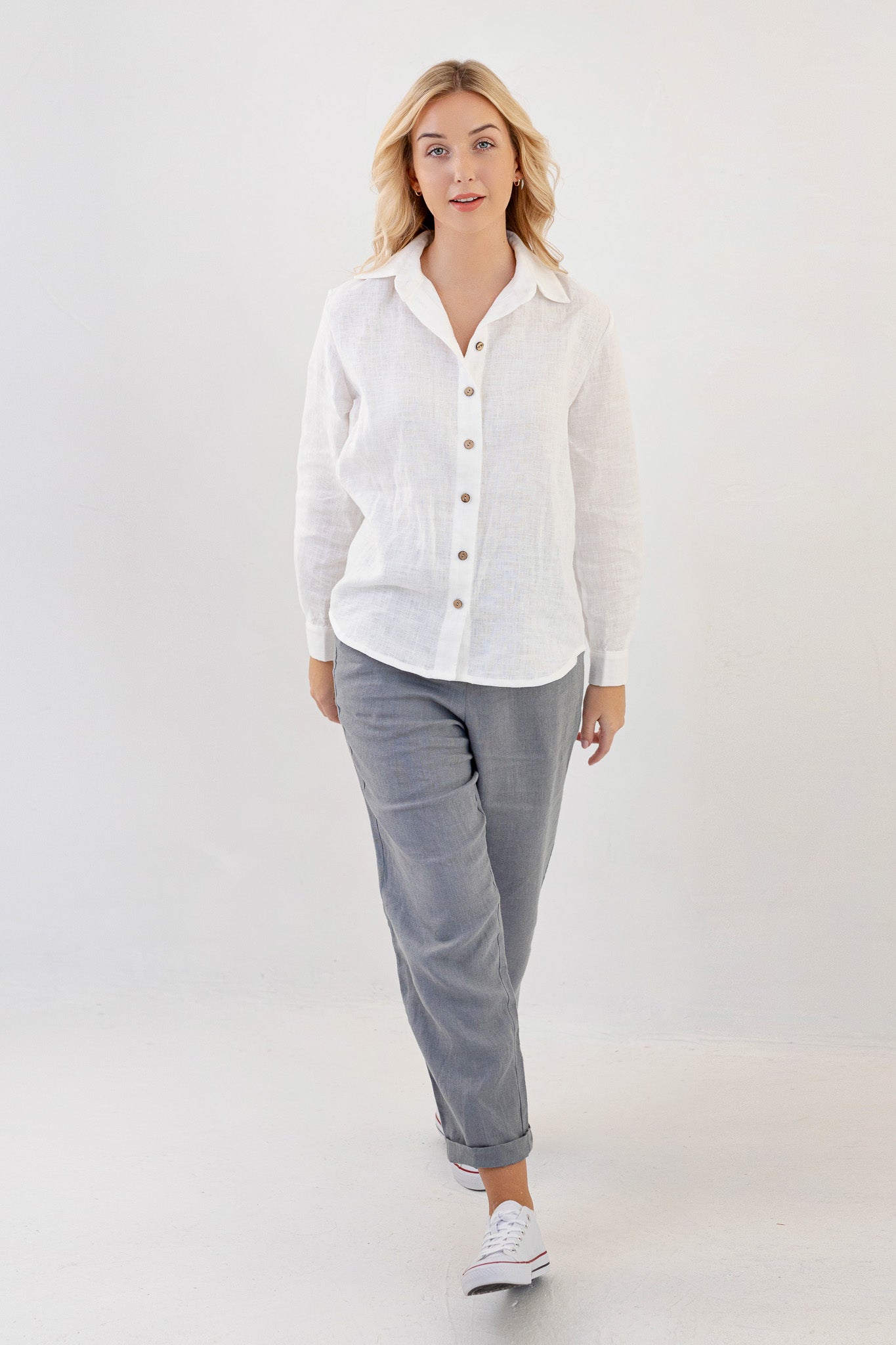 Linen Button Up Shirt for Women - LULU Brand Casual White Blouse | Perfect for Summer Outfits, Office Wear & Beach Vacations
