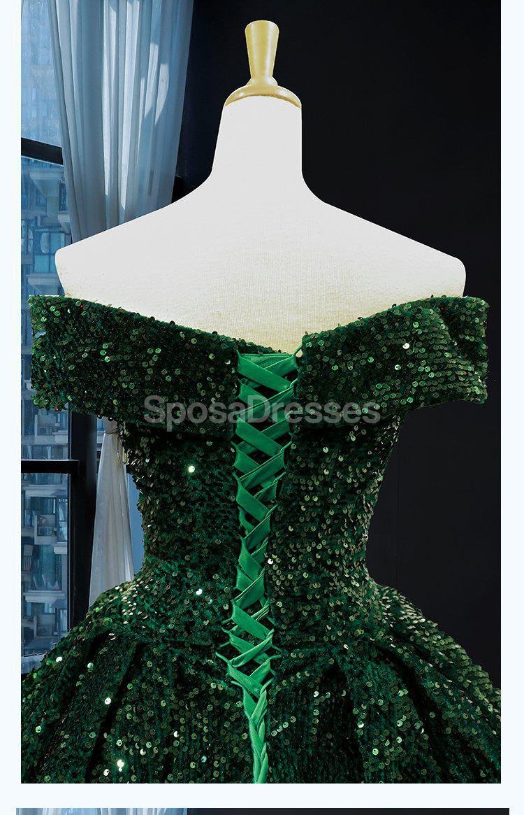 Emerald Green Sequin Off-Shoulder Long Prom Dress for Evening Party & Formal Events - Elegant Ball Gown for Homecoming, Wedding Guest & Special Occasions
