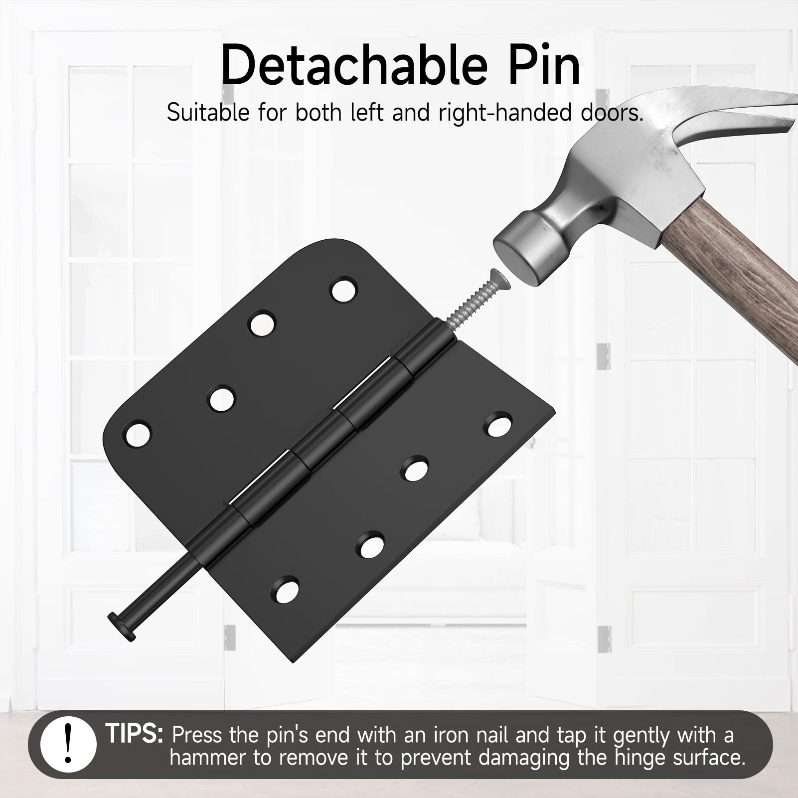 HOSOM 6 Pack 4 Inch Black Exterior Door Hinges with 5/8