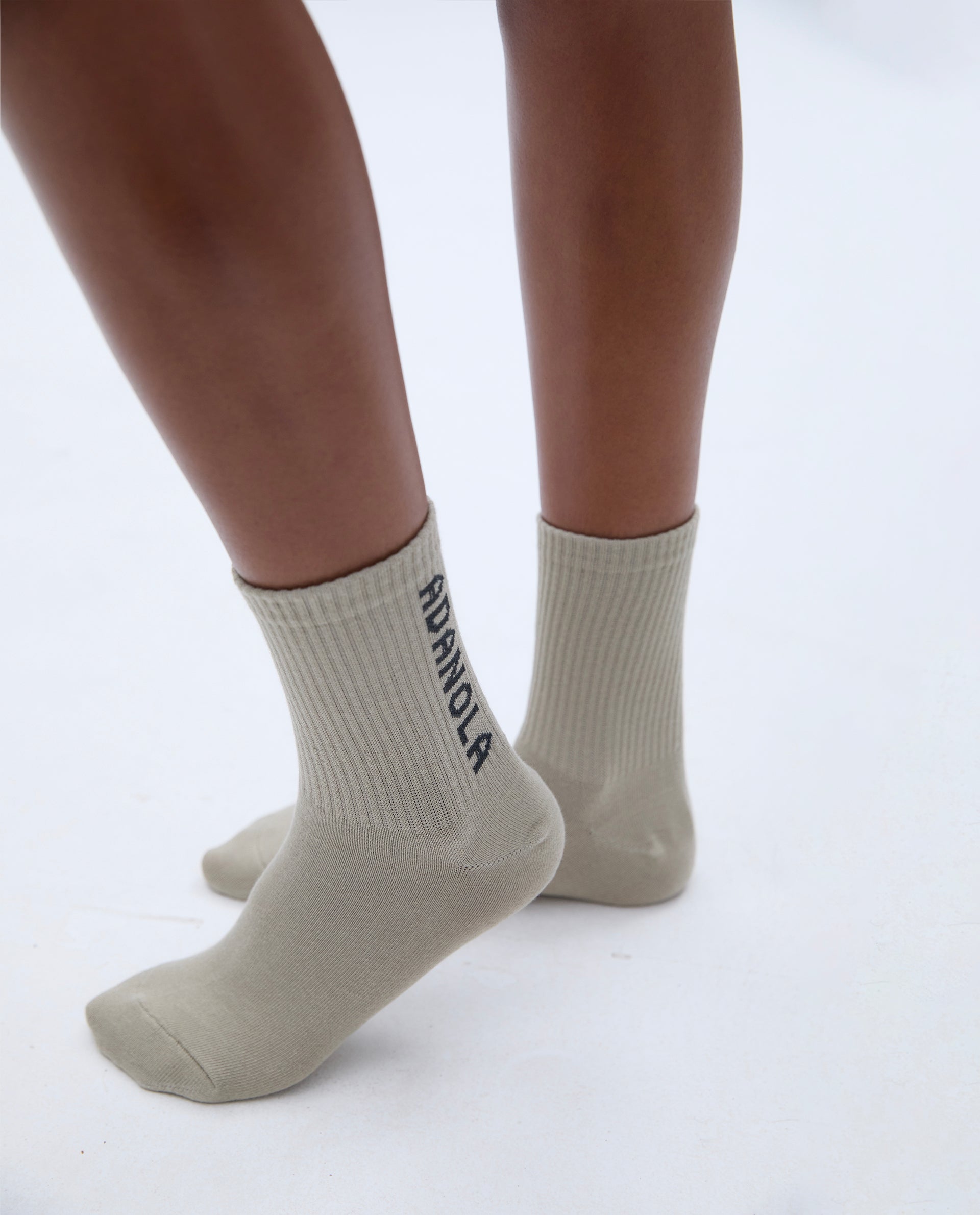 2 Pack Adanola Socks - White/Charcoal & Taupe/Charcoal - Cozy & Breathable Athletic Socks for Running, Yoga, and Everyday Wear