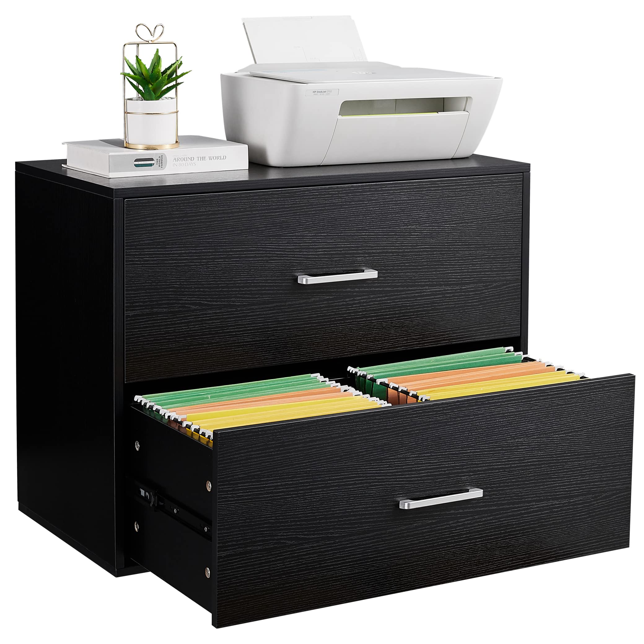 GREATMEET 2-Drawer Wooden Lateral File Cabinet - Black Home Office Storage Solution for Documents & Files | Perfect for Office Organization & Home Workspaces