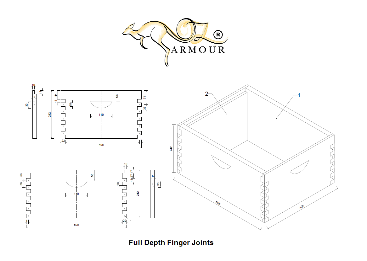 OZ ARMOUR Premium Pre-Drilled Beehive Boxes - Full Depth, Finger Joint Construction, Flat Pack for Easy Assembly | Ideal for Beekeeping, Honey Production & DIY Beekeepers