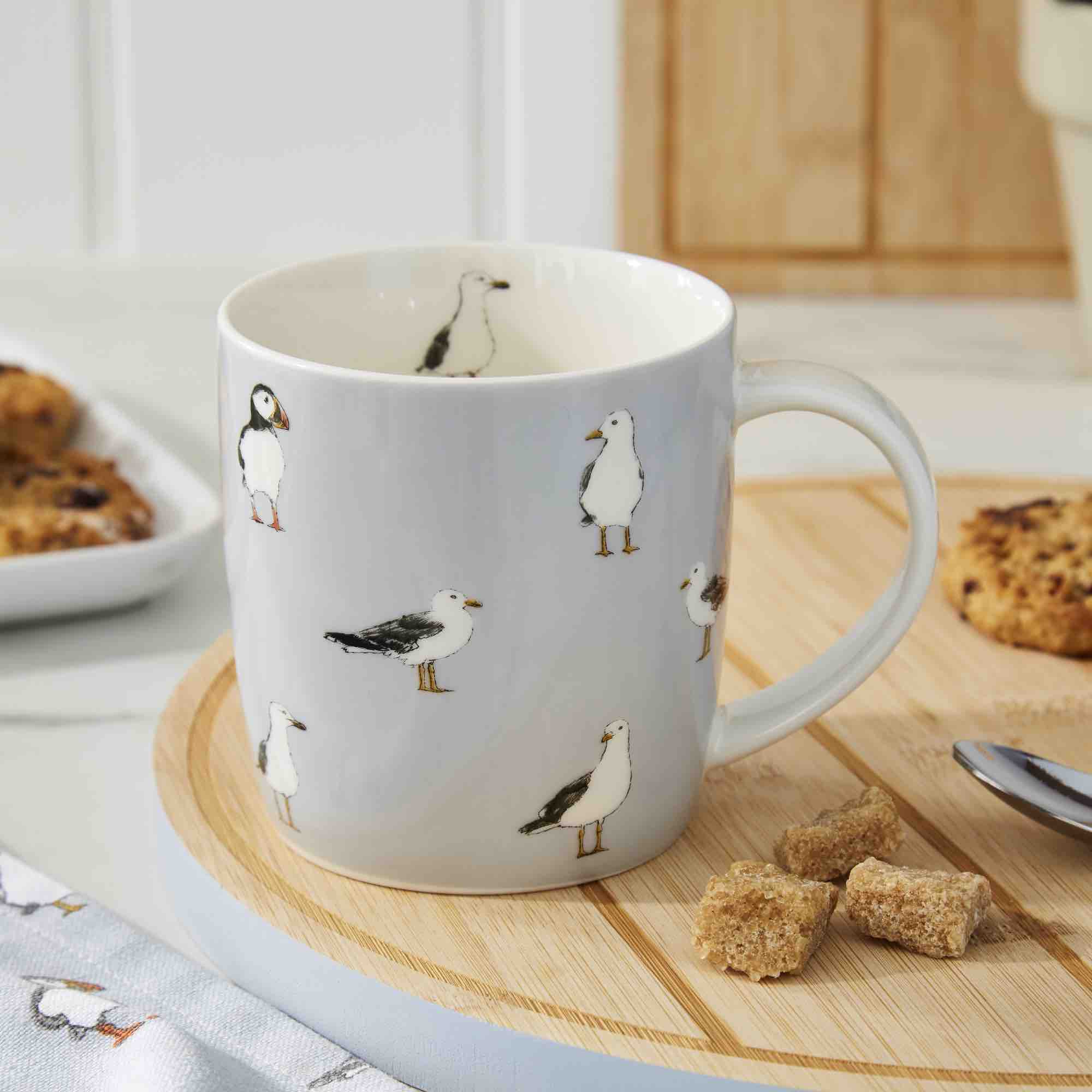Coastal Birds Barrel Mug - 16oz Ceramic Coffee Cup with Handle, Perfect for Beach Lovers & Ocean Themed Decor - Great for Hot Drinks, Souvenirs, and Coastal Home Decor