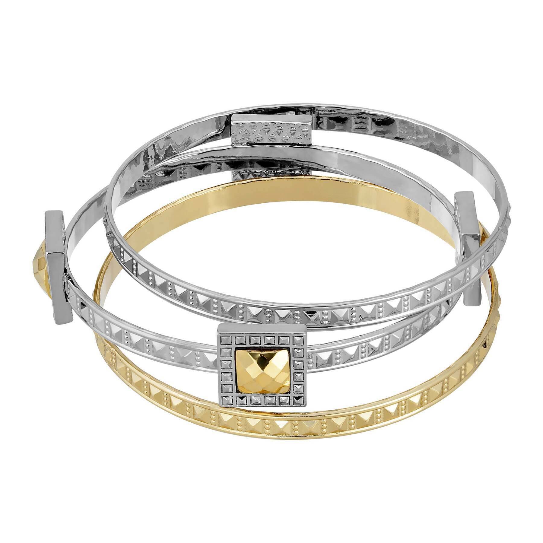 1928 Jewelry Fusion Lux 3 Piece Bangle Set Bracelet - Elegant Stackable Bangles for Women, Perfect for Parties, Weddings & Everyday Wear