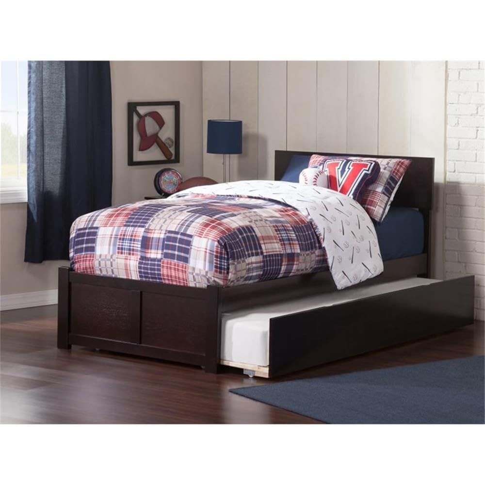 BOWERY HILL Modern Wood Twin-XL Platform Panel Bed with Trundle in Espresso - Space-Saving Bedroom Furniture for Guest Rooms, Kids Rooms & Small Apartments