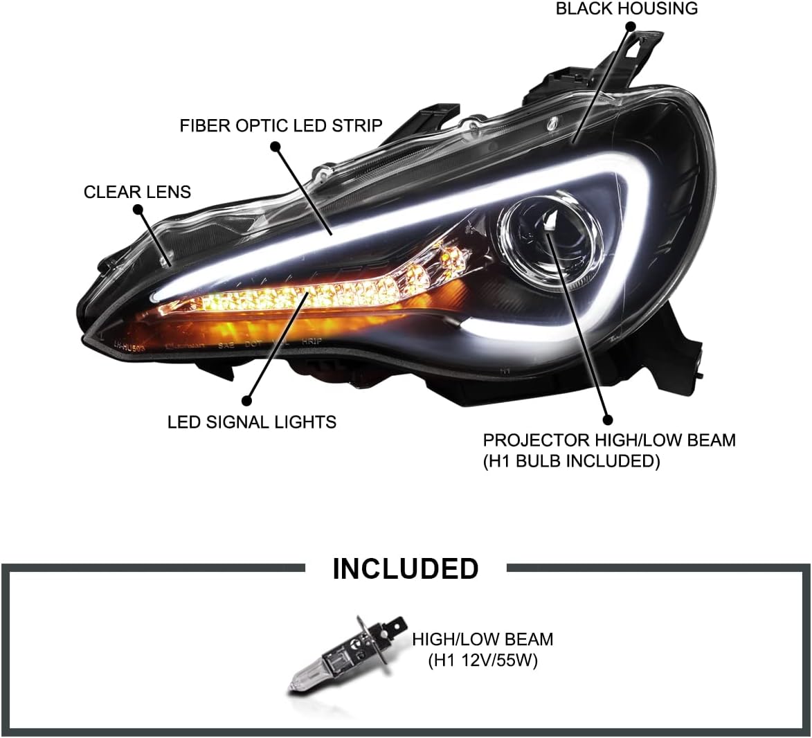 2012-2017 Scion FRS / Toyota 86 Spec D Tuning Black LED Projector Headlights - High Performance Replacement Headlight Housing - Perfect for Night Driving & Car Customization