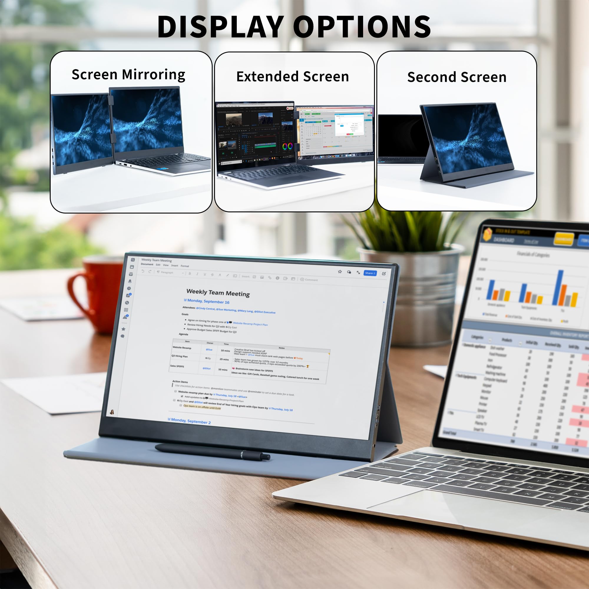 VIVO 15.6 Inch Portable Monitor for Laptop - Ultra Slim USB-C HDMI External Display with Adjustable Stand, Compatible with Laptops up to 18.5 Inches (Black) - Perfect for Work from Home, Gaming & Travel