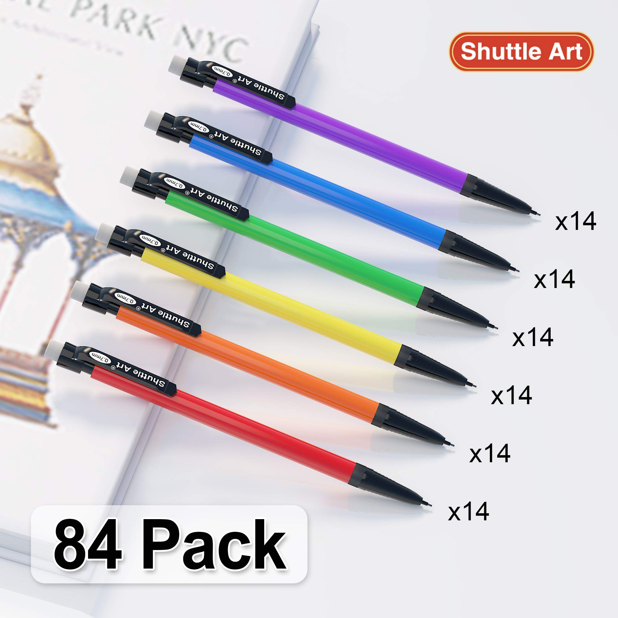 Shuttle Art 72-Pack Premium White Erasers & 84-Pack Bulk Mechanical Pencils Bundle - School Supplies for Students, Office & Art Projects