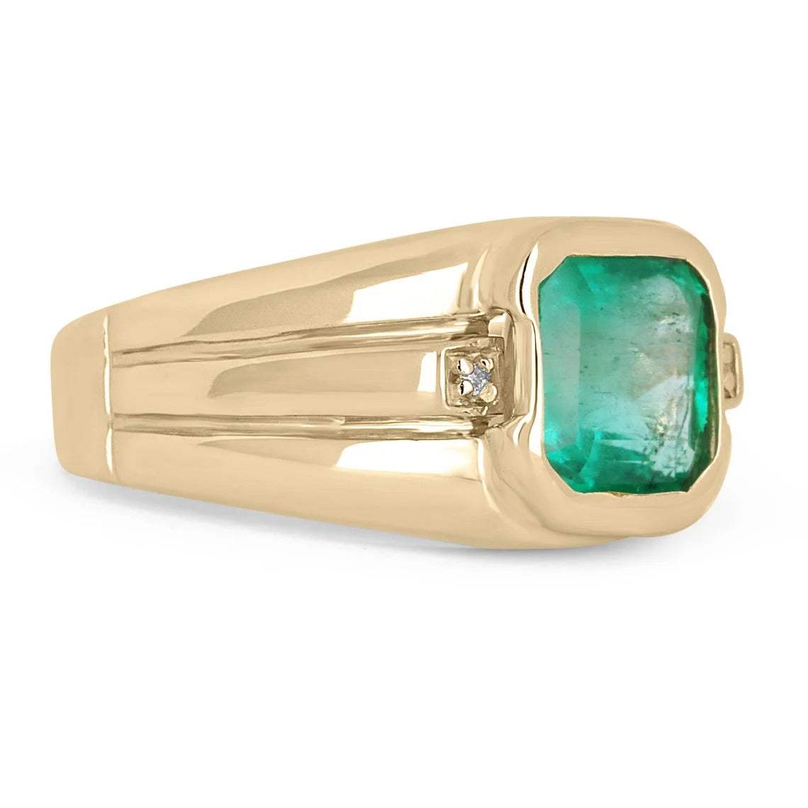 3.56 TCW Men's Emerald and Diamond Accent 14K Yellow Gold Ring for Wedding, Engagement & Special Occasions