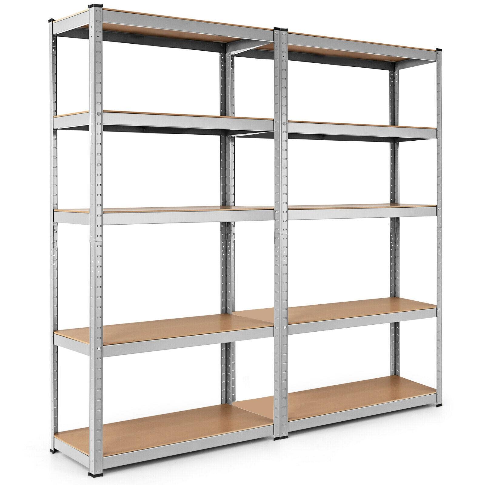CompreDH 2-Pack 72-Inch Heavy Duty Steel Garage Shelves - 5-Tier Wall Mounted Storage Shelving for Bedroom, Office, Bathroom & Garage Organization - Perfect for Books, Decor, and Home Storage Solutions