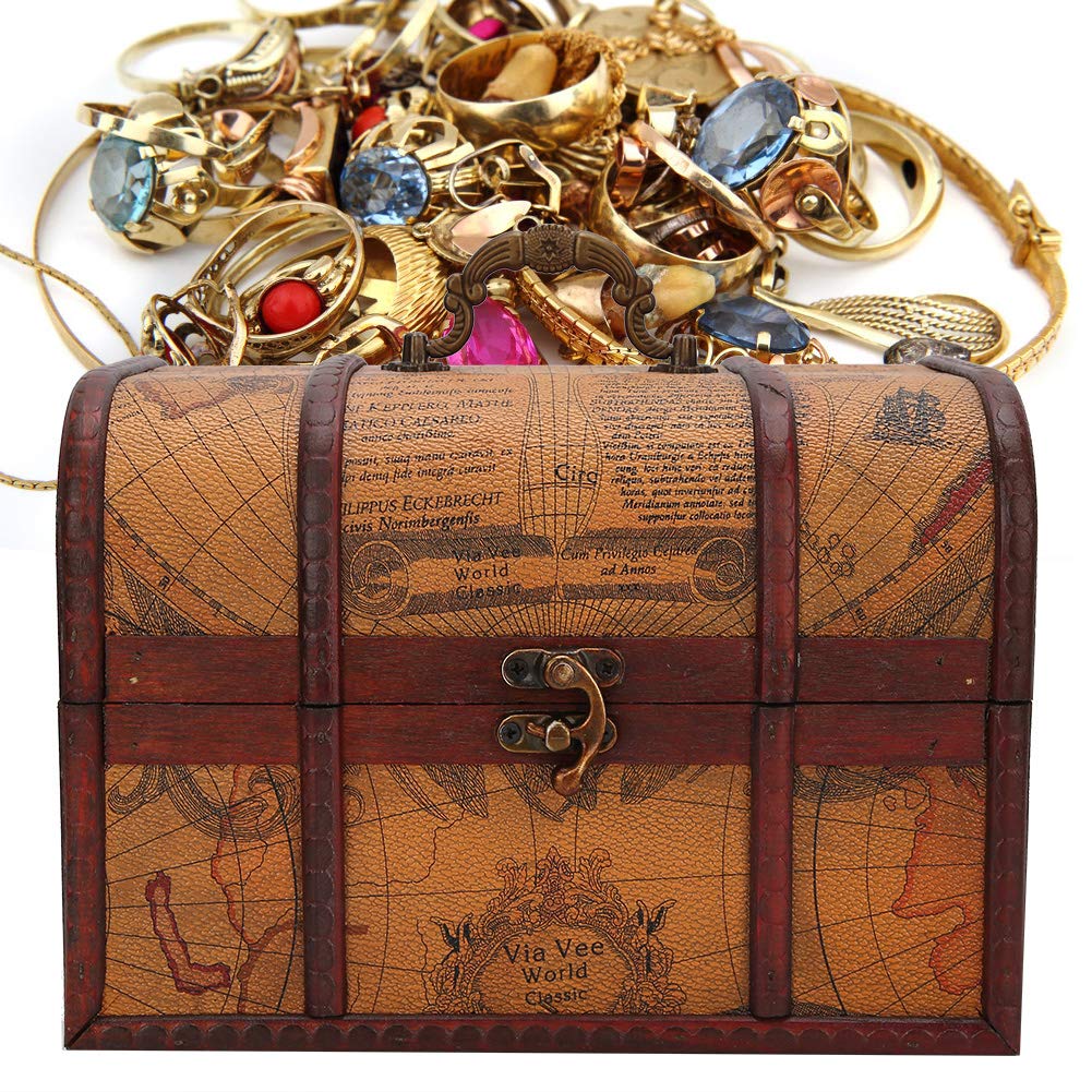 Vintage Jewelry Organizer Box - Large Yellow Map Design for Rings, Necklaces & Earrings | Portable Jewelry Storage & Travel Organizer | Perfect for Home, Office & Gift Giving