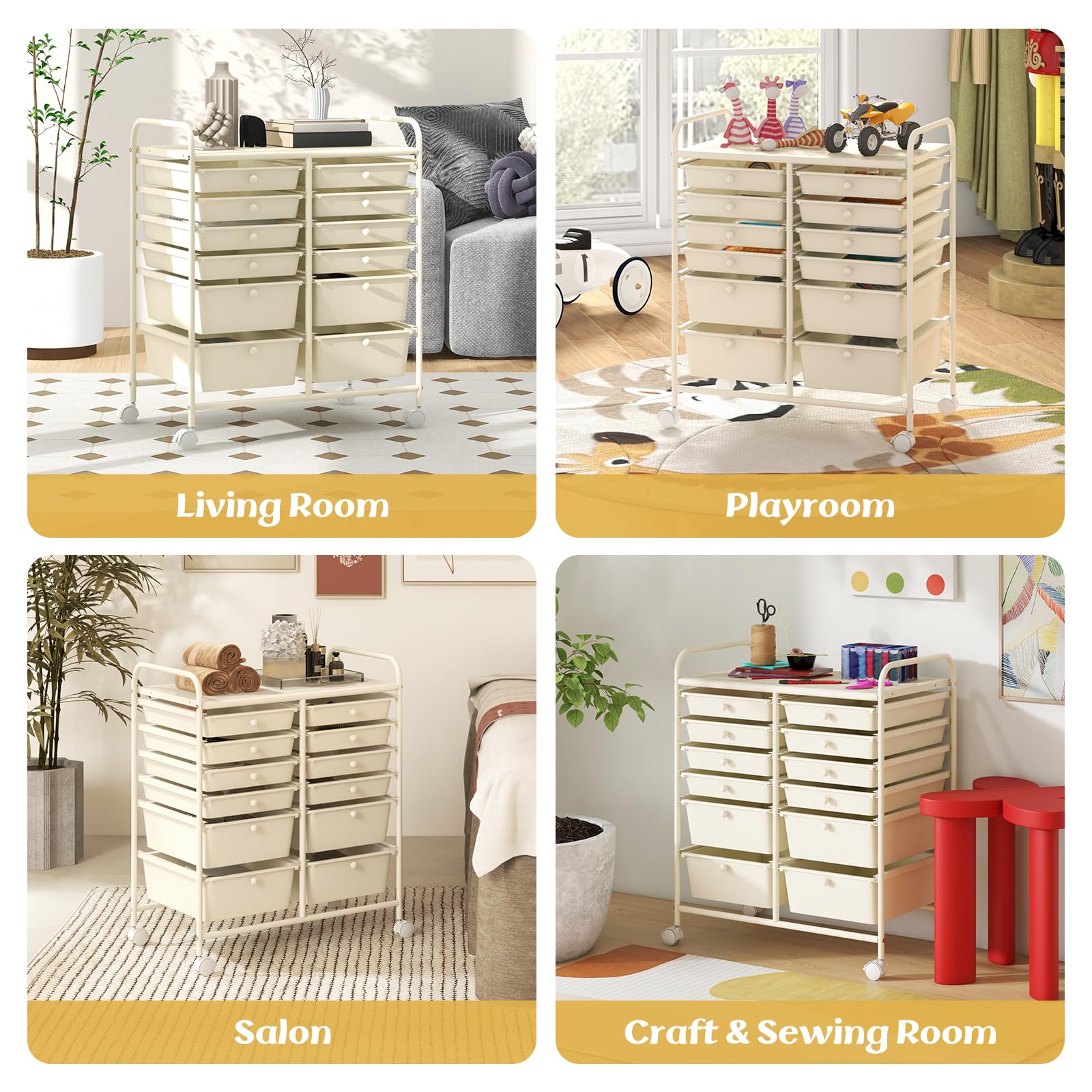 LDAILY 12-Drawer Rolling Storage Cart with Metal Frame - Large Capacity Craft Organizer on Wheels for Classroom, Office & Home Use - Smooth Gliding Drawers (White) - Perfect for Art Supplies, Stationery & Office Organization