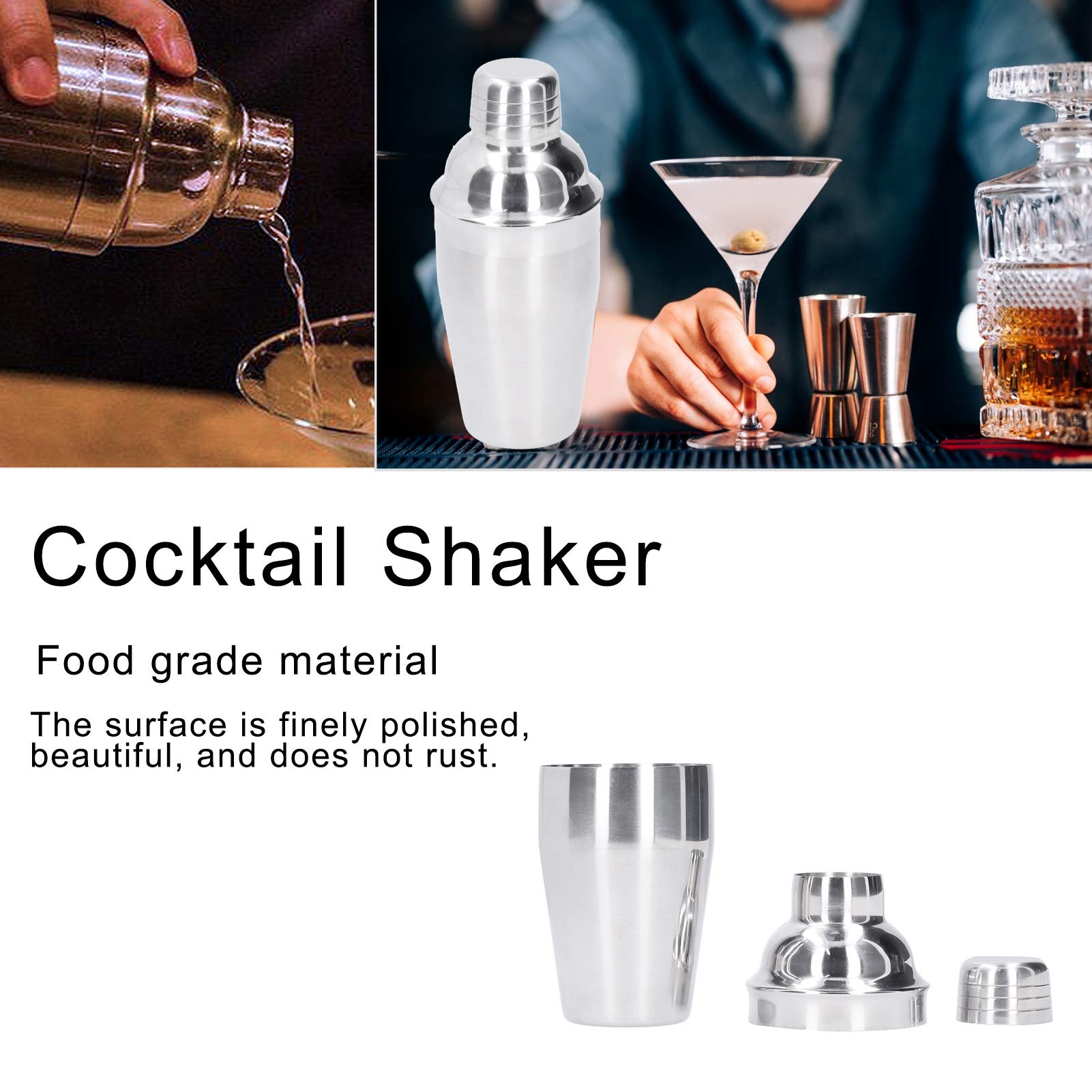Premium 350ml Stainless Steel Cocktail Shaker - 3-Stage Bar Mixer with Food-Grade Safe Design for Bartenders & Home Use | Perfect for Mojitos, Martinis & Whiskey Sours