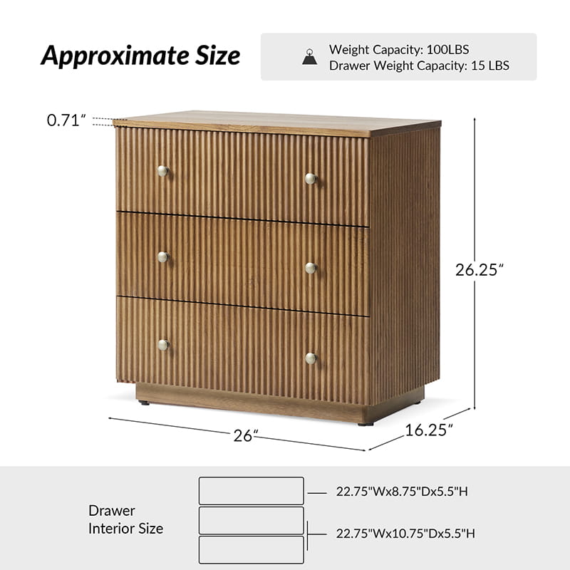 Camille 100% Solid Wood Nightstand with Drawers - Bedside Table for Bedroom, Living Room & Office - Rustic Home Furniture with Storage Space