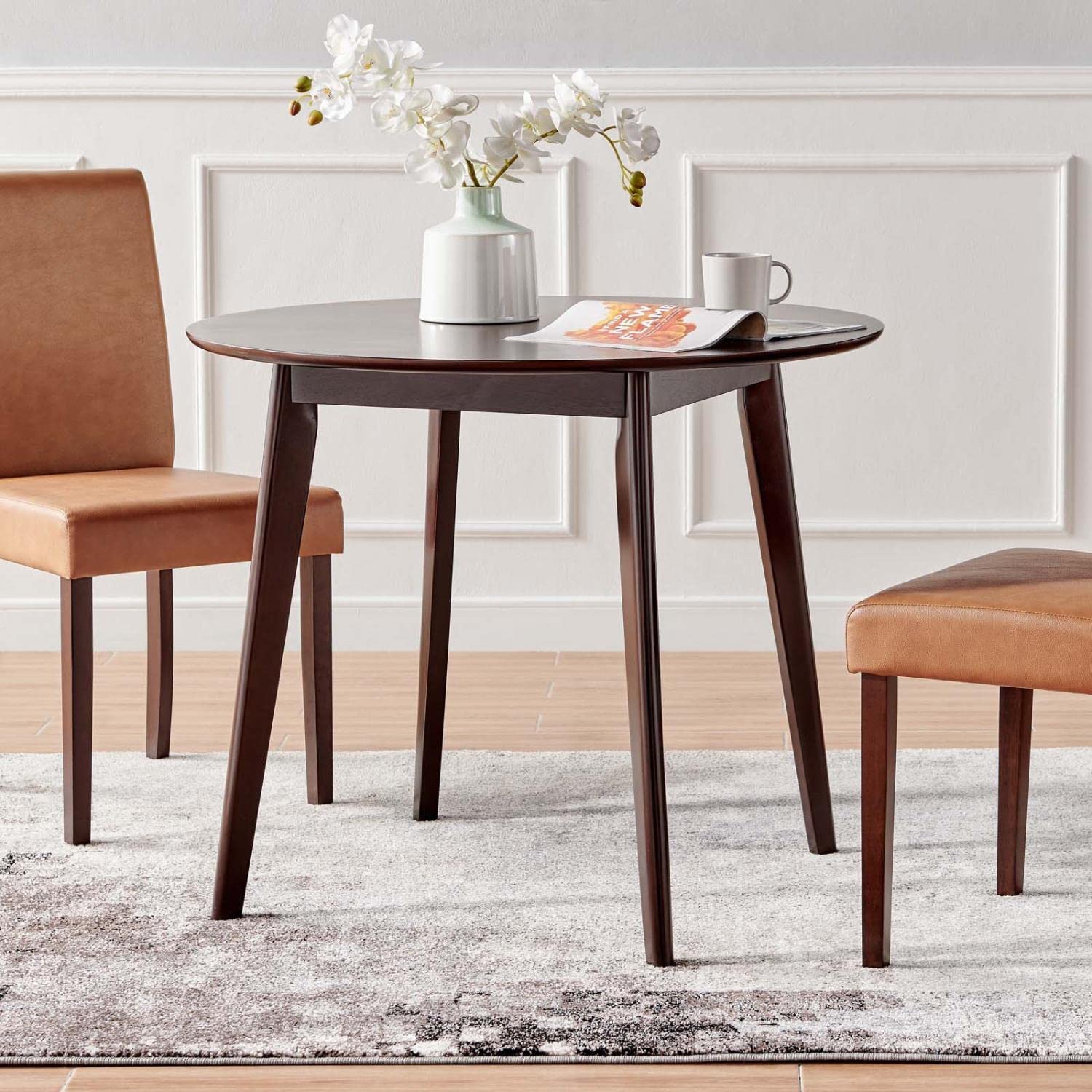 Modway Vision 35 Inch Round Dining Table in Cappuccino Finish - Perfect for Small Spaces, Kitchen Nooks & Cozy Breakfast Areas