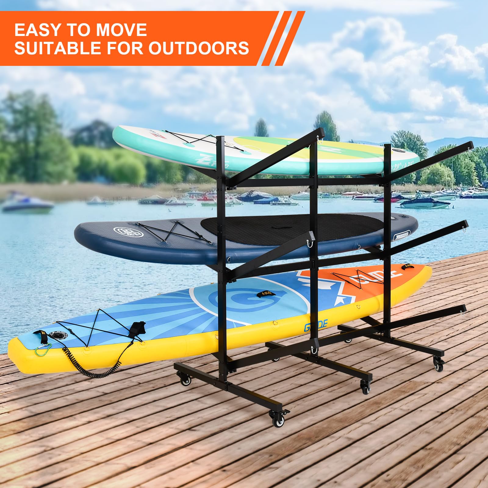 **Heavy-Duty Kayak Stand & Storage Rack – Holds 6 Kayaks, SUPs, Canoes – 400 LB Capacity with Wheels for Easy Transport – Garage & Outdoor Storage Solution – Includes Kayak Paddle Holder – Perfect for RV, Backyard, Dock & Marina Organization**