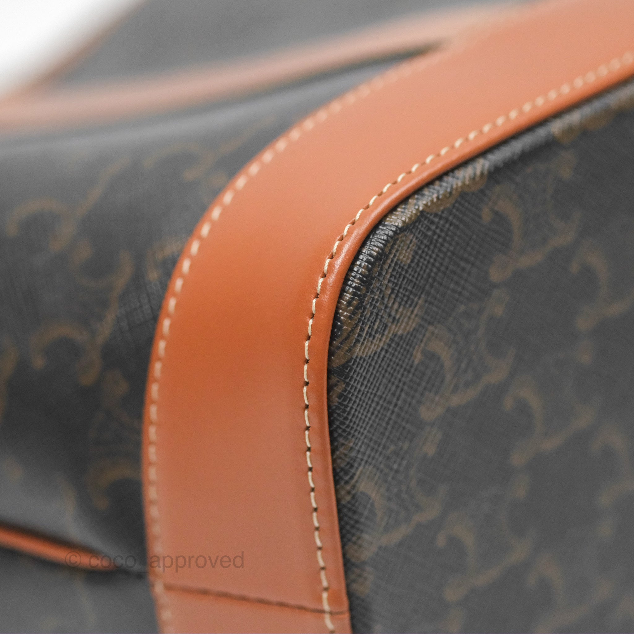 Celine Small Bucket Bag in Triomphe Canvas & Tan Calfskin Leather - Perfect for Everyday Use, Work & Travel