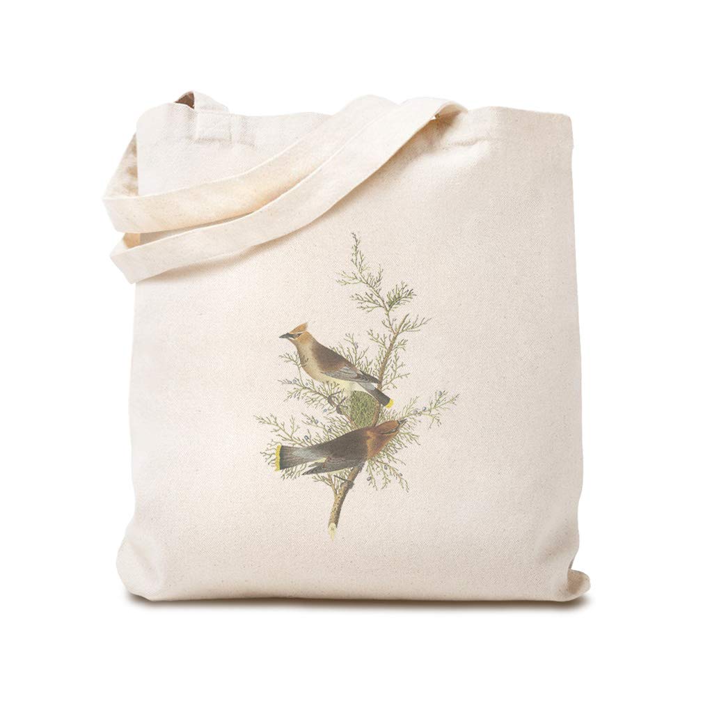 Custom Canvas Tote Bag - Cedar Waxwing Bird Design by James Audubon | Reusable Eco-Friendly Shopping & Beach Bag for Women | Perfect for Groceries, Picnics & Daily Use