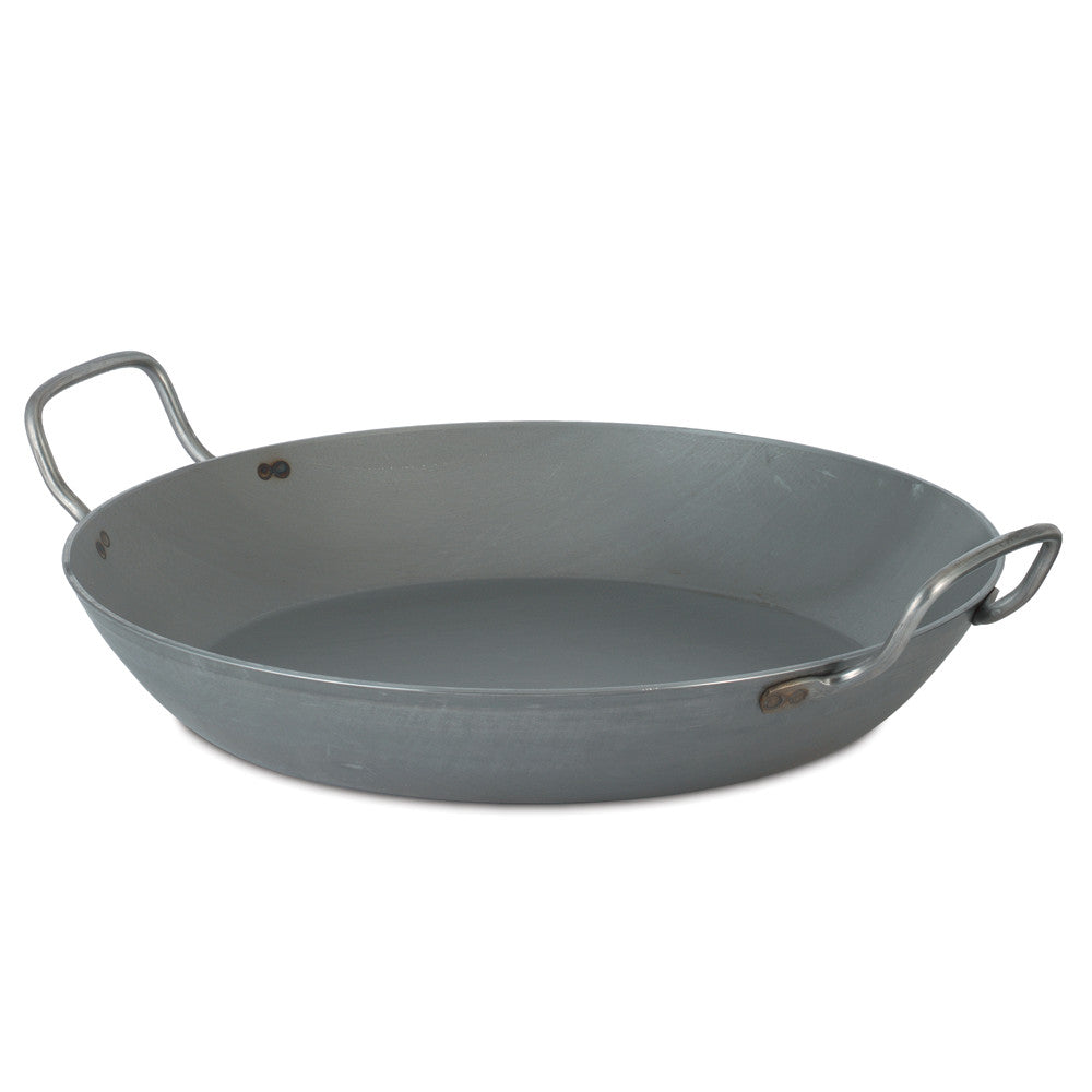 Premium 14-Inch Heavy Duty French Steel Paella Pan - Professional Grade, Rust-Resistant & Even Heat Distribution - Perfect for Outdoor Cooking, Spanish Cuisine & Family Gatherings