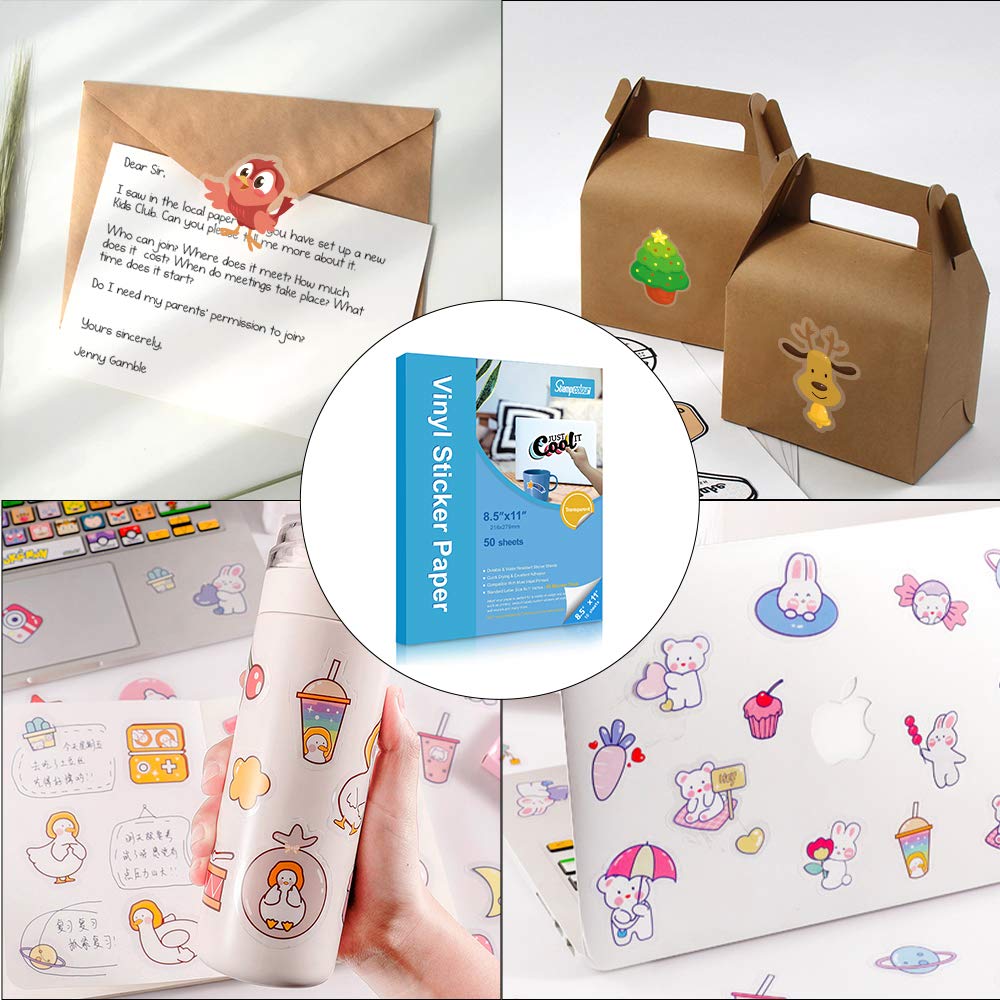 Stampcolour Printable Vinyl Sticker Paper - 30 Clear Self-Adhesive Sheets for Inkjet Printers (Epson, HP, Canon, Sawgrass) | Quick-Drying, Vivid Colors, Tear-Resistant Decal Paper | Perfect for DIY Crafts, Laptop Decals & Water Bottle Labels