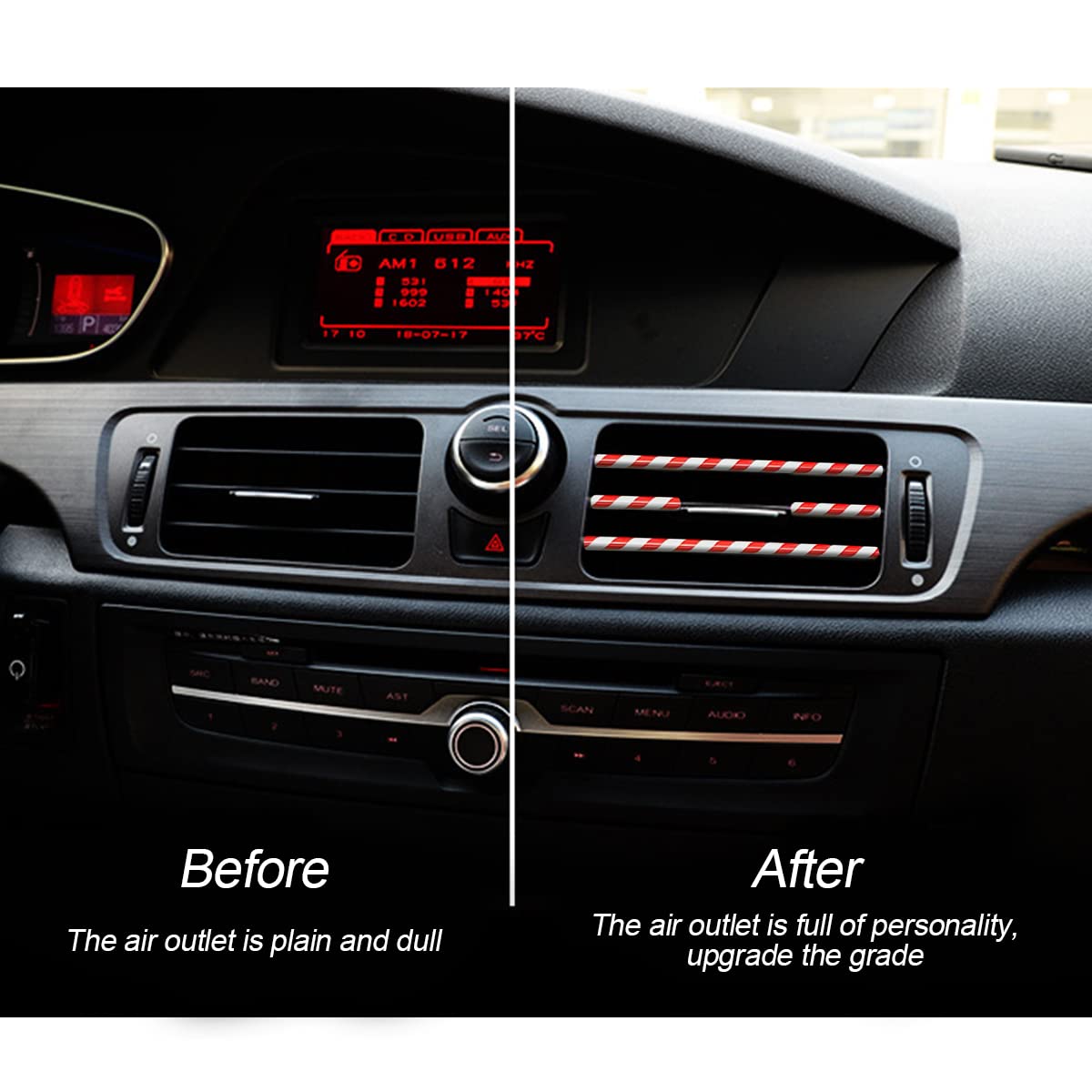 20PCS Flexible Car Air Vent Trim Strips - DIY Bendable AC Vent Decoration for Most Vehicles, Red & Stripe Design - Upgrade Car Interior Style (Perfect for Sedans, SUVs & Trucks)