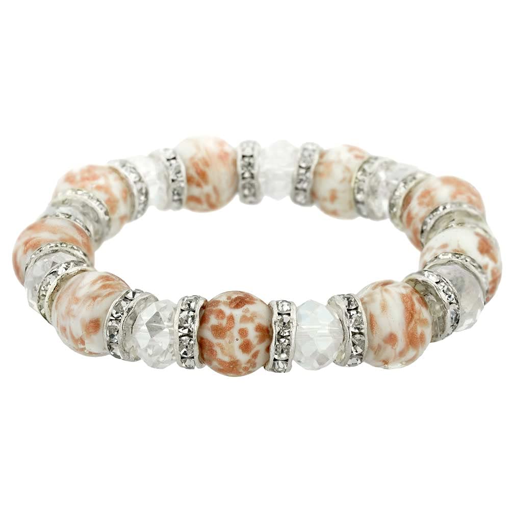 Venetian Murano Glass Symphony Stretch Bracelet - Elegant White Crystal Beaded Jewelry for Women | Perfect for Weddings, Parties & Special Occasions