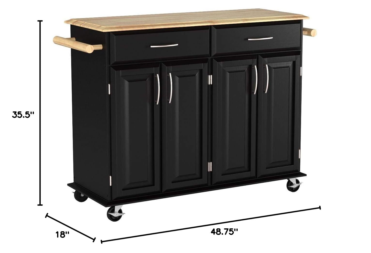 Homestyles Dolly Madison Kitchen Cart with Wheels - Black Rolling Utility Cart for Kitchen, Pantry, or Office Organization - Mobile Storage Solution for Small Spaces