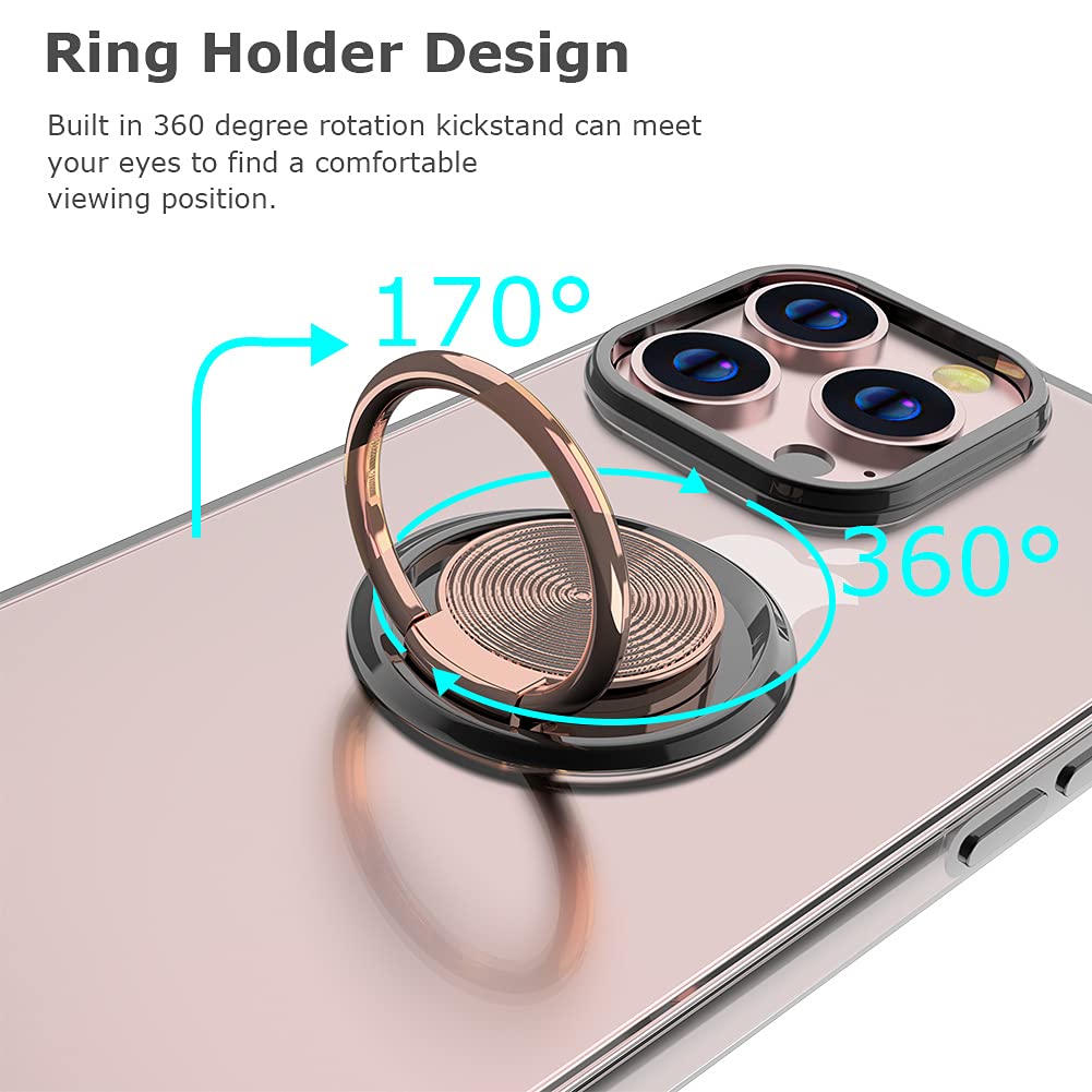 Ultra Slim Soft TPU iPhone 13 Pro Case 6.1 Inch with Rotatable Ring Kickstand & Magnetic Car Mount - Black | Perfect for Daily Use, Travel & Hands-Free Viewing