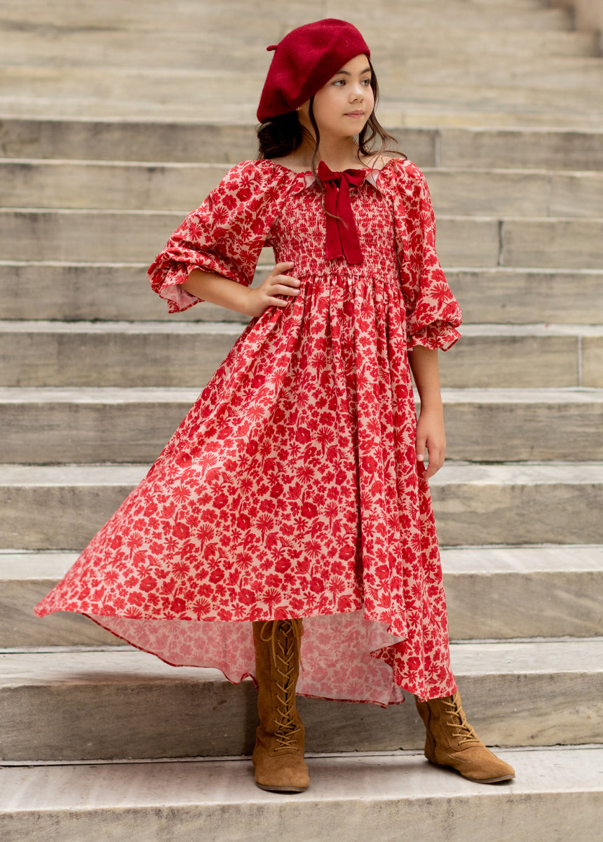 Odina Floral Print Dress in Red - Elegant Summer Dress for Women, Perfect for Beach Vacations, Parties & Casual Outings