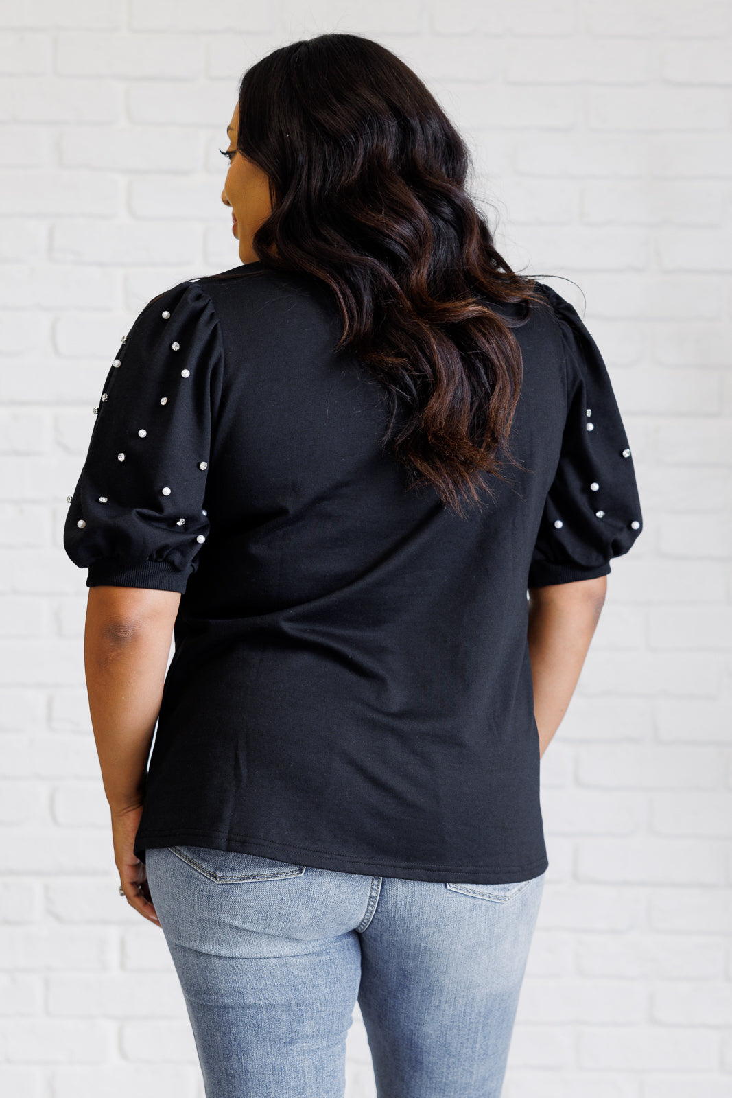 Black Diamonds and Pearls Puff Sleeve Blouse - Elegant Women's Fashion Top for Parties, Dates & Special Occasions
