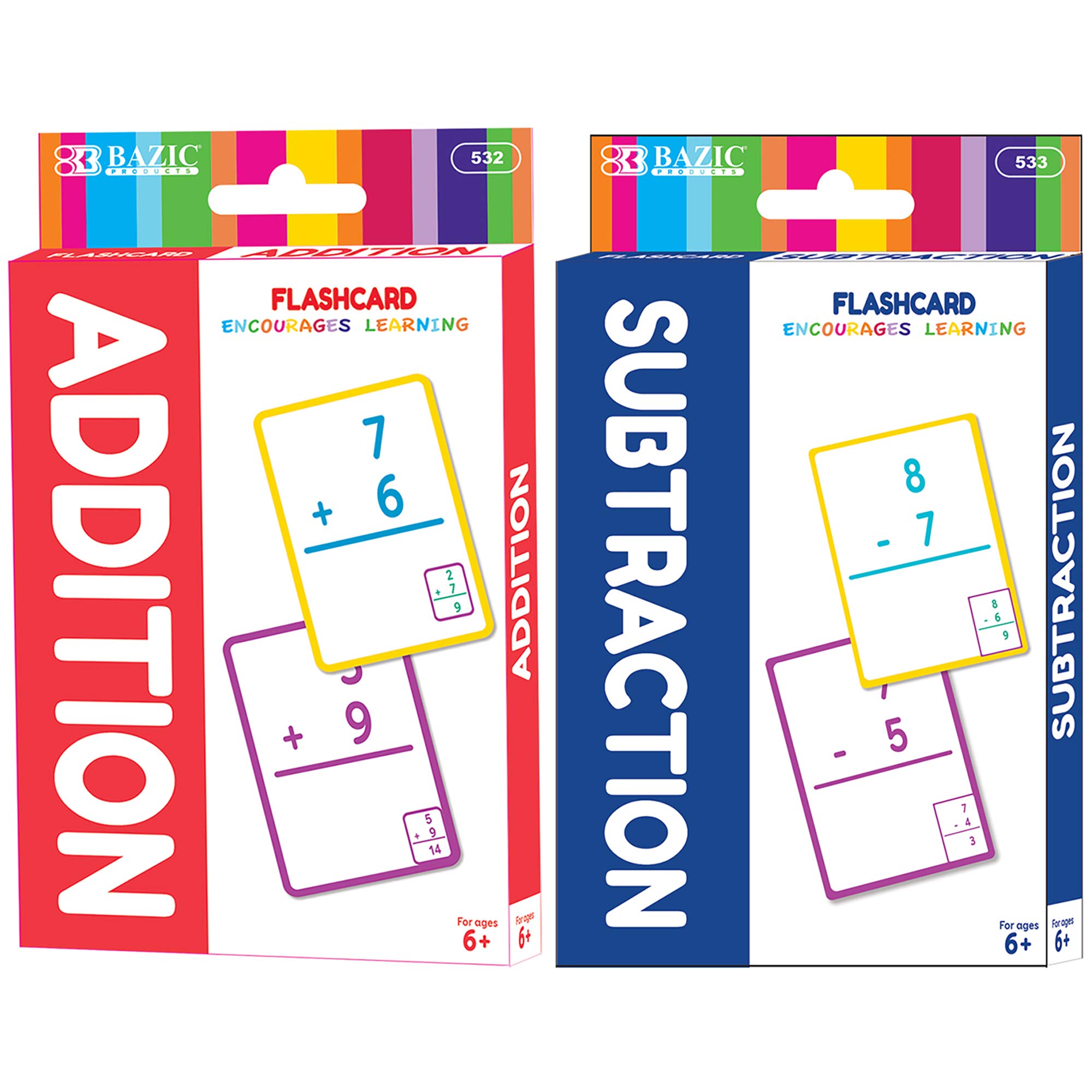 BAZIC Math Flash Cards for Kids - Addition & Subtraction Practice, 36/Pack (Set of 2) - Perfect for Home & Classroom Learning