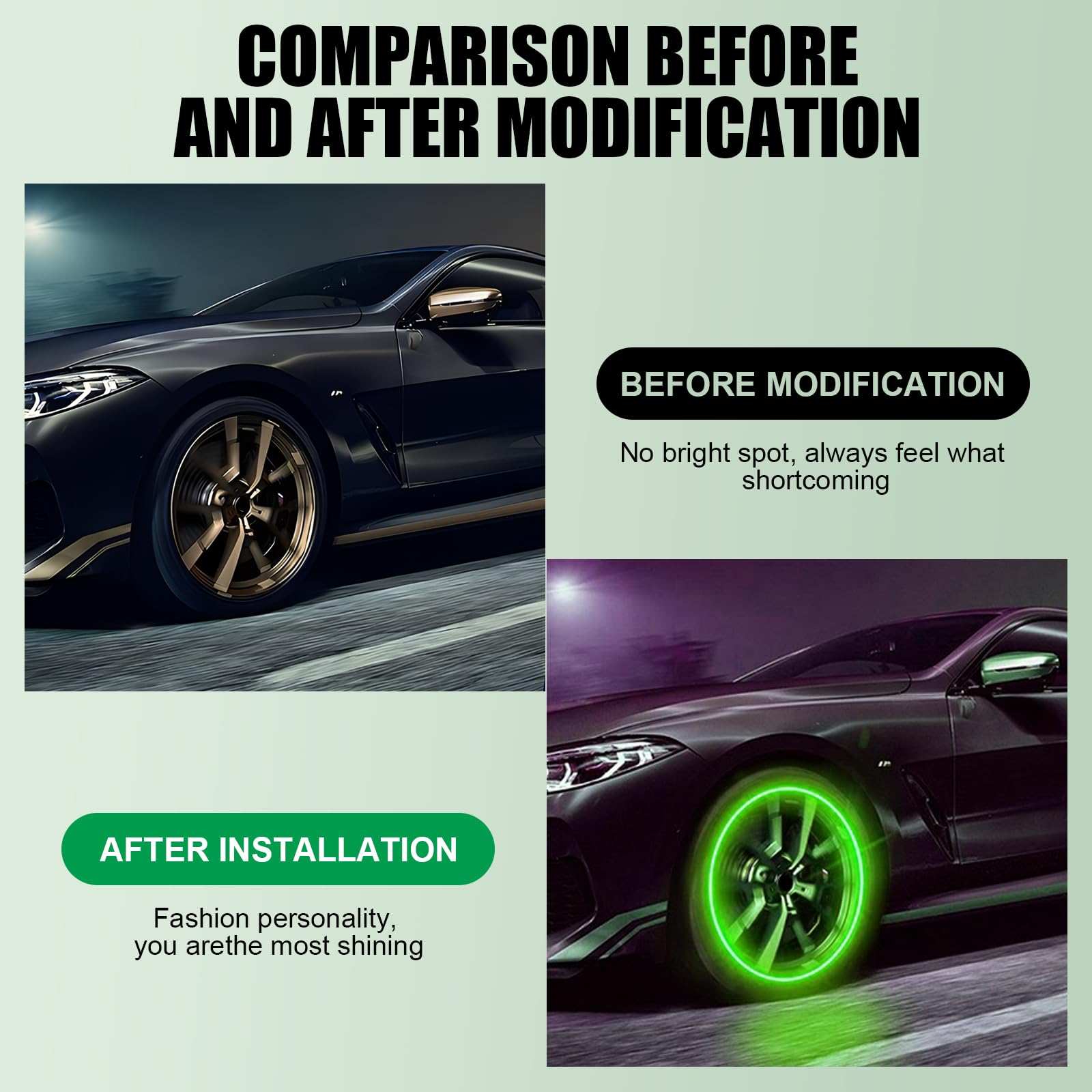 6 PCS Waterproof PVC Car Tire Lights - Universal LED Flash Light Bulb Replacement for Car, Truck, SUV, Motorcycle & Bike - Durable Metal Vehicle Tire Decoration Accessories (Green) - Perfect for Night Rides, Car Shows & Custom Vehicle Lighting
