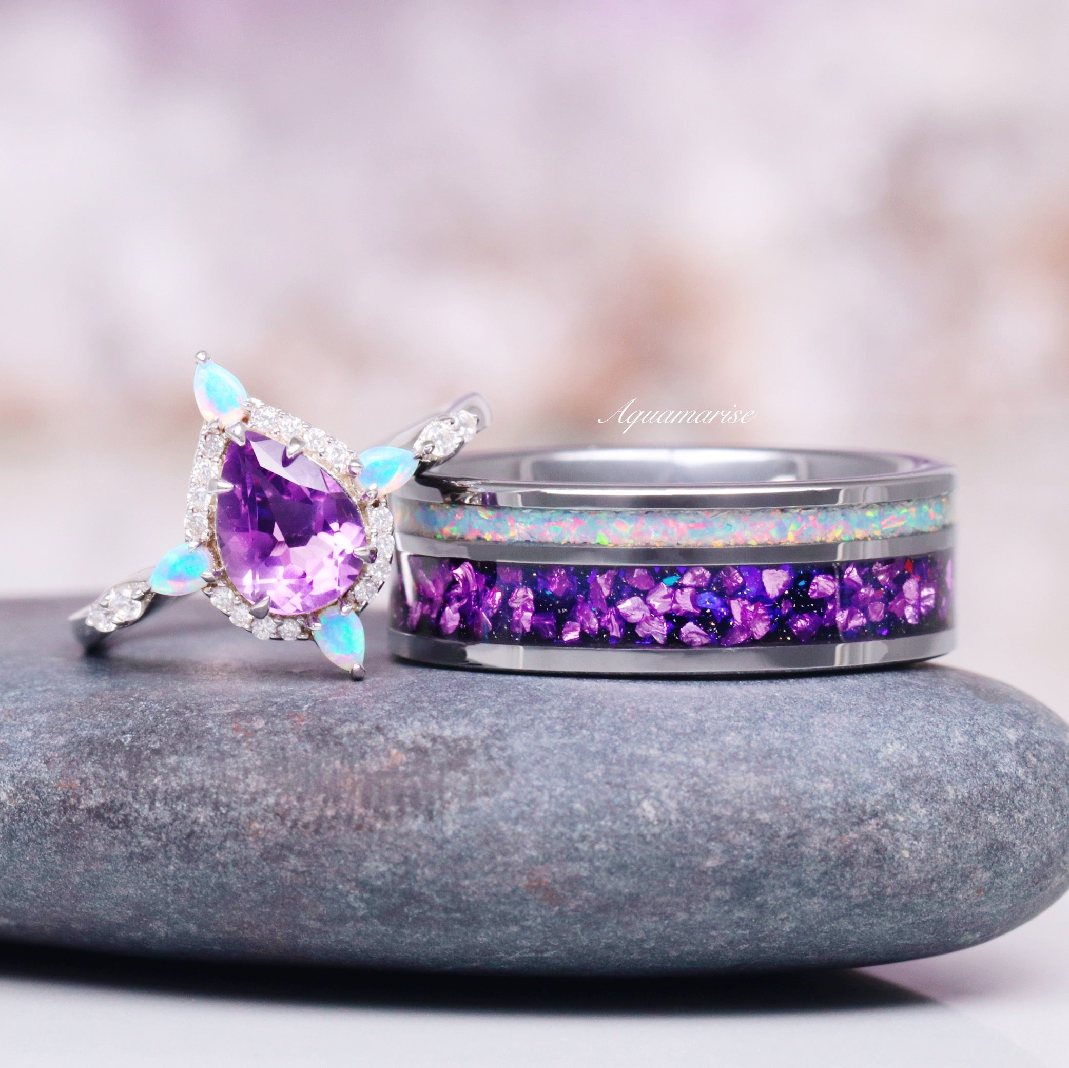 Natural Amethyst & Fire Opal Sterling Silver Ring for Women - Elegant Gemstone Jewelry for Wedding, Anniversary & Special Occasions