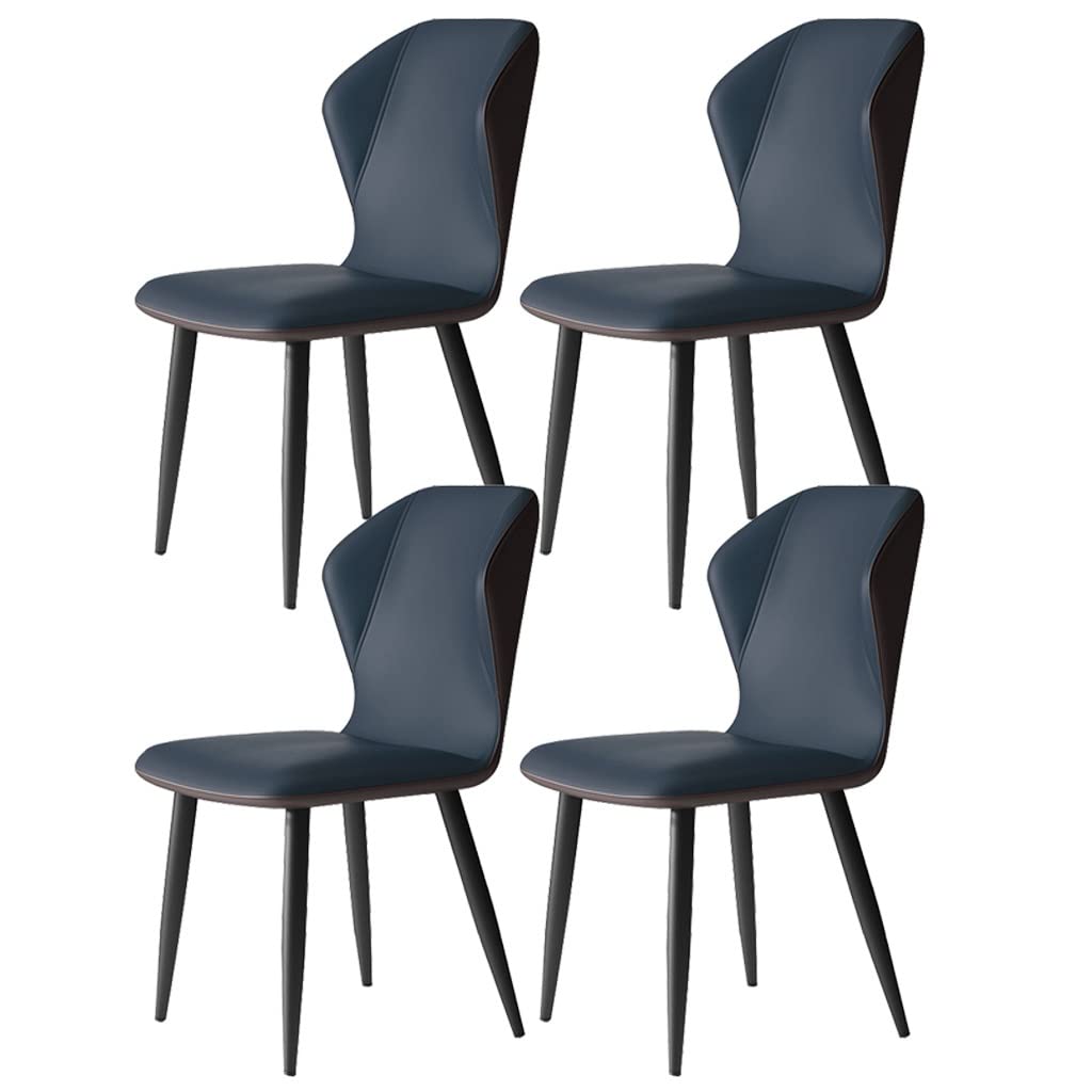 Premium PU Leather Dining Chairs Set of 4 - Soft Cushioned Backrest with Carbon Steel Legs for Kitchen, Dining Room, Living Room & Bedroom - Blue Modern Home Furniture for Family Gatherings & Dinner Parties