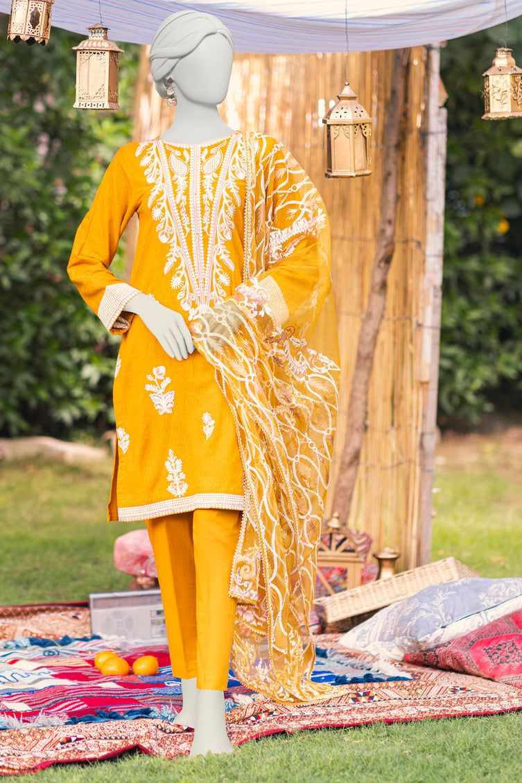 Premium Cotton Dobby Mustard 3-Piece Suit for Men | J. Junaid Jamshed | Formal Business Attire & Wedding Occasions