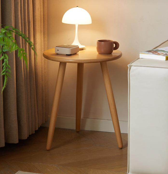 Solid Beech Wood Round Side Table - Small Accent Table for Living Room, Bedroom, or Patio - Natural Wood End Table with Sturdy Construction