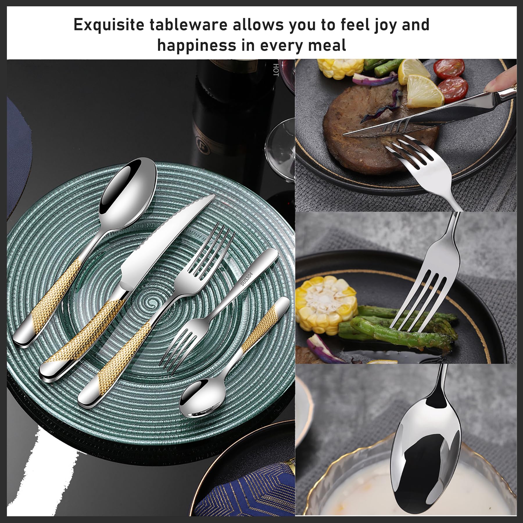 60-Piece Silverware Set with 24K Gold-Plated Rooster Handles - Mirror Polished Flatware for 12 People, Dishwasher Safe (Silver) - Perfect for Weddings, Dinner Parties & Luxury Dining