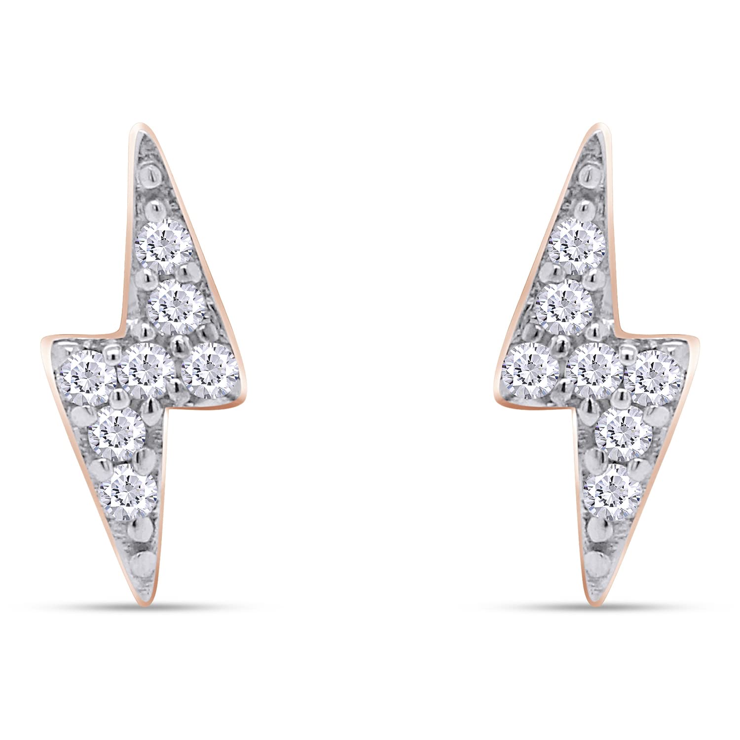 14K White Gold Round Natural Diamond Accent Lightning Bolt Stud Earrings for Women - Perfect for Everyday Wear, Parties & Gifts