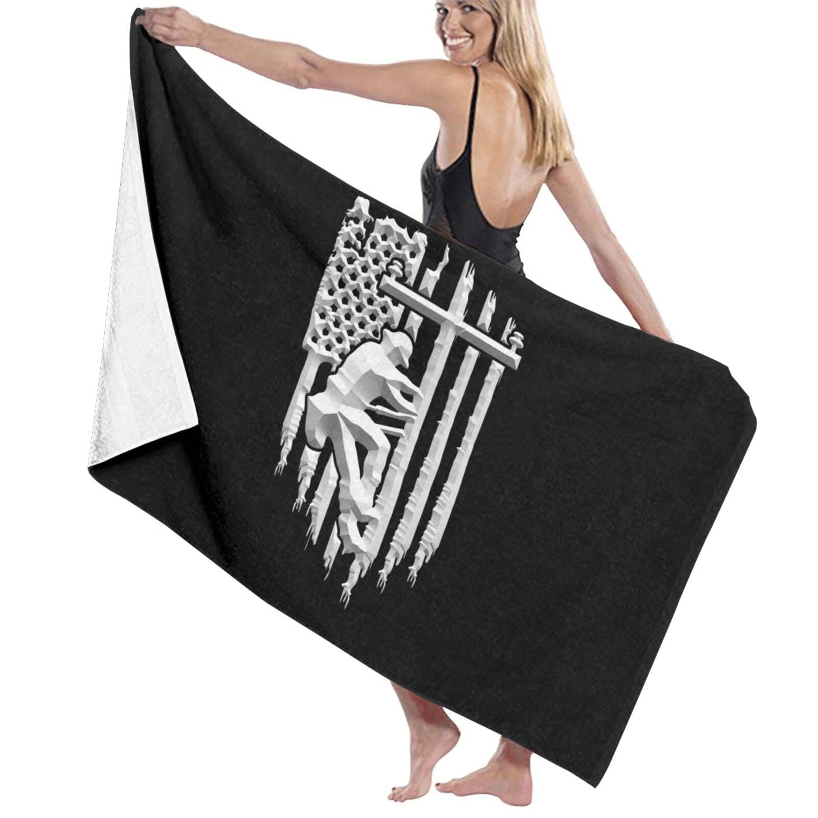 American Flag Lineman Beach Towel - Absorbent Microfiber Bath & Beach Towel (32x52 Inch Oversized) for Pool, Gym, Camping & Outdoor Activities