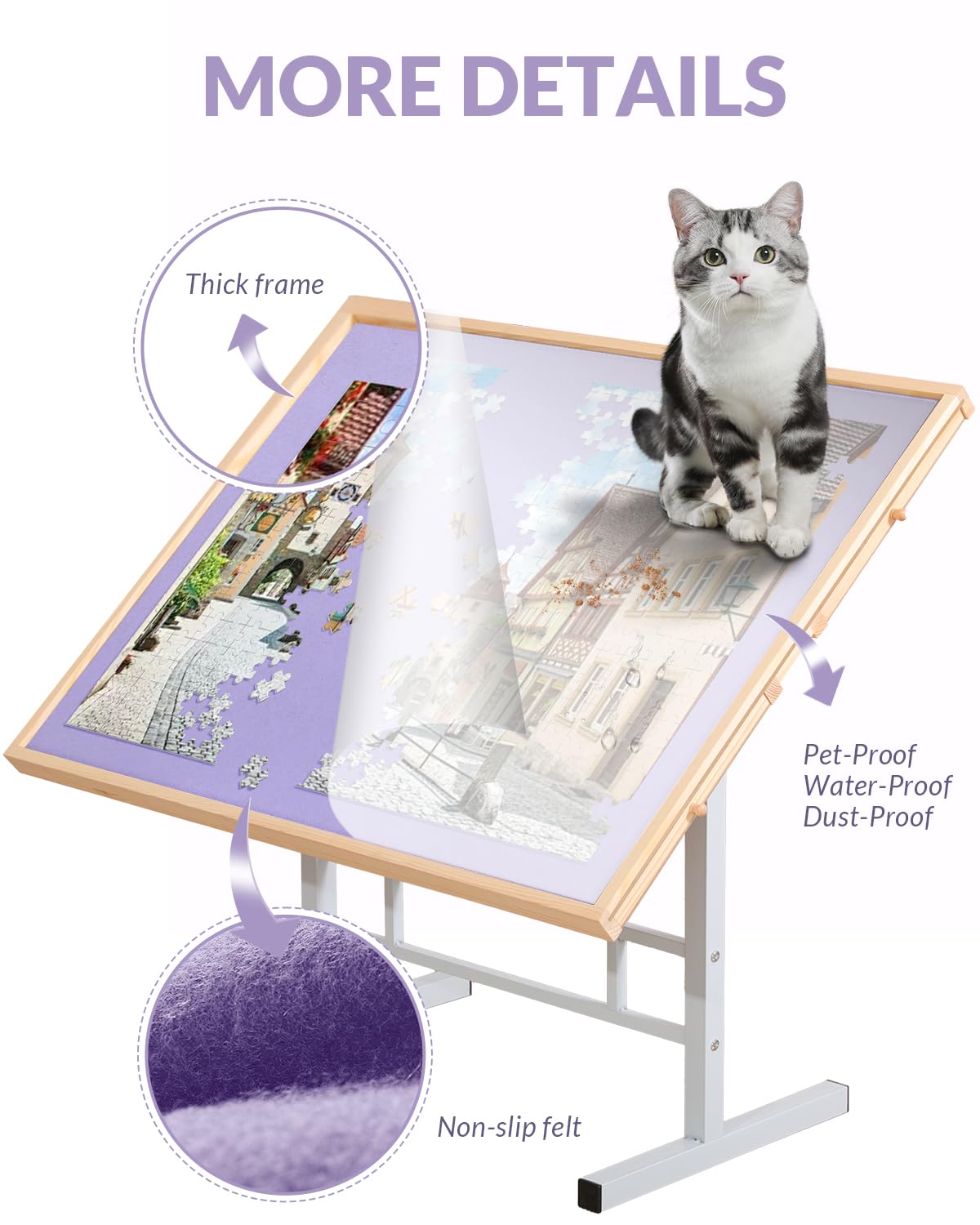Portable Puzzle Table with Drawers - Adjustable Height Jigsaw Puzzle Board for Adults - 3-Tilting Angles, 1000-1500 Piece Capacity - Perfect for Family Game Night, Birthday Gifts for Women & Mom