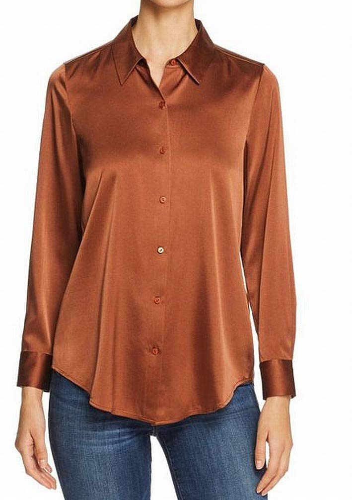 Eileen Fisher Women's Charmeuse Button-Up Shirt - Soft Silk Blouse in Brown, Size Medium - Perfect for Office Wear & Casual Outings