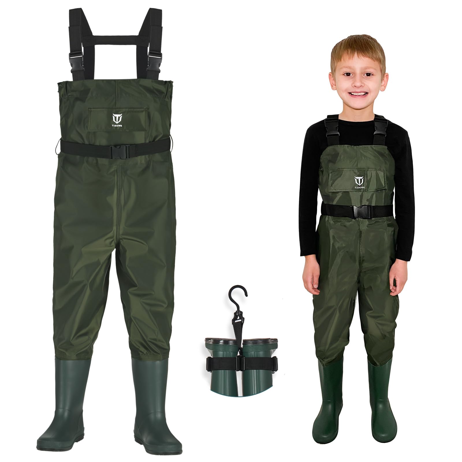 TIDEWE Kids Chest Waders - Waterproof Youth Fishing Waders with Boots & Hanger, Lightweight PVC Wading Gear for Boys & Girls - Perfect for Stream Fishing, Duck Hunting & Outdoor Adventures