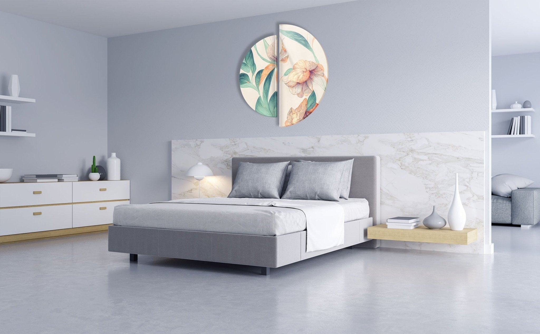 2 Piece Blue & White Flower Glass Wall Art Set - Handmade Decorative Hanging Panels for Living Room, Bedroom & Office Decor - Perfect for Home, Apartment & Wedding Decorations