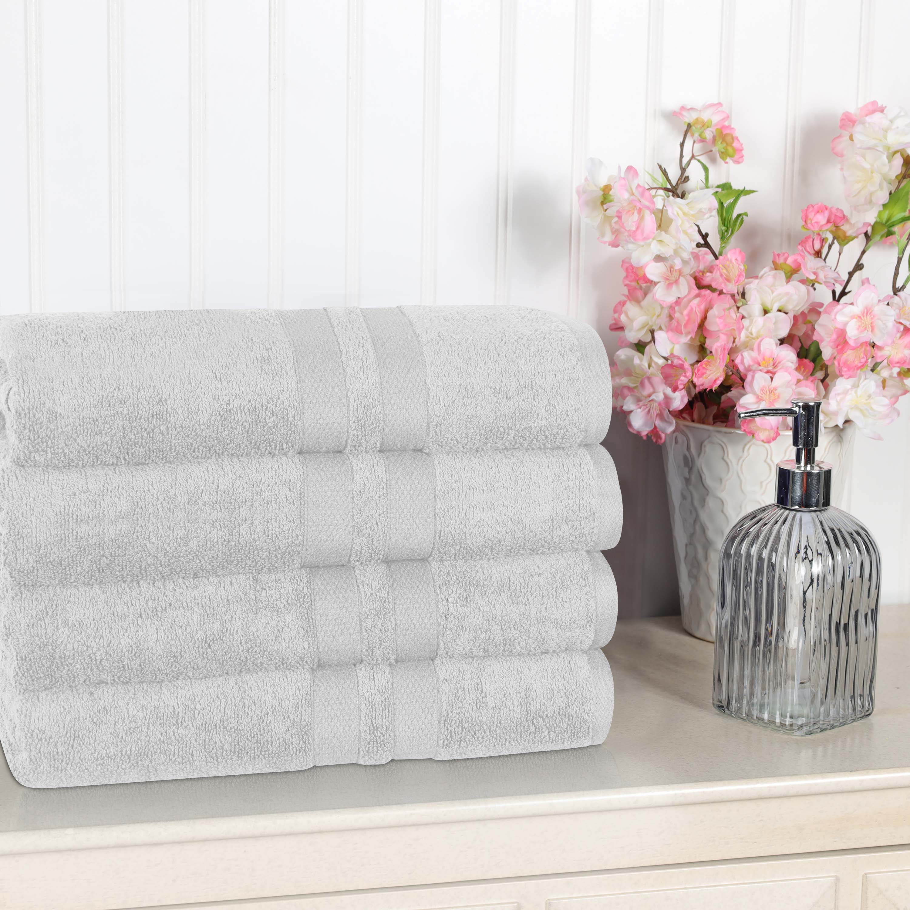 Premium Ultra Soft 100% Cotton Bath Towels Set of 4 - Highly Absorbent, Quick-Drying, Solid Color Bath & Beach Towels for Spa, Gym, Pool, and Home Use