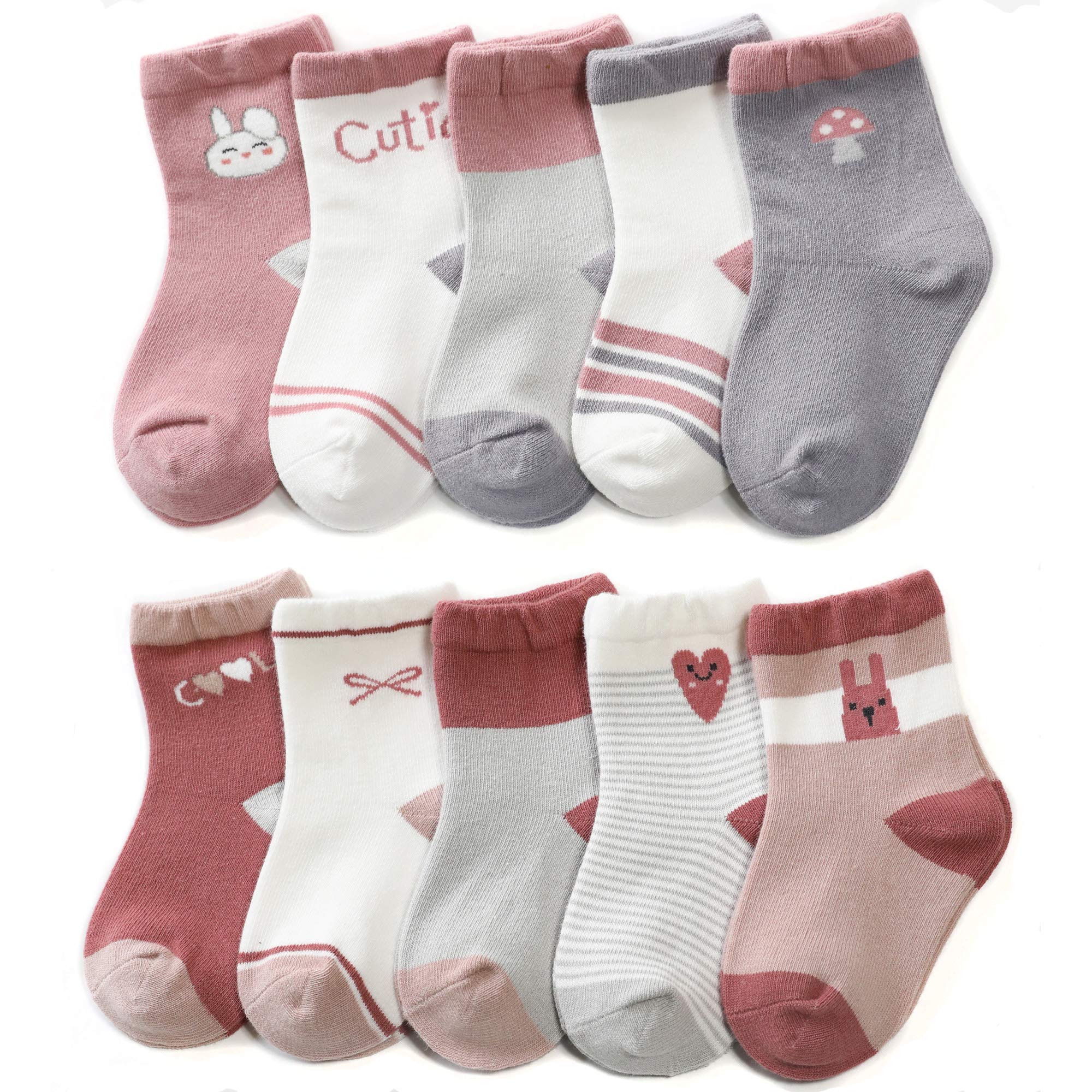 Eimmabey 10 Pack Cotton Baby Socks for Boys & Girls - Soft Toddler Socks with Non-Slip Grips | Perfect for Everyday Wear, Playtime & Nursery