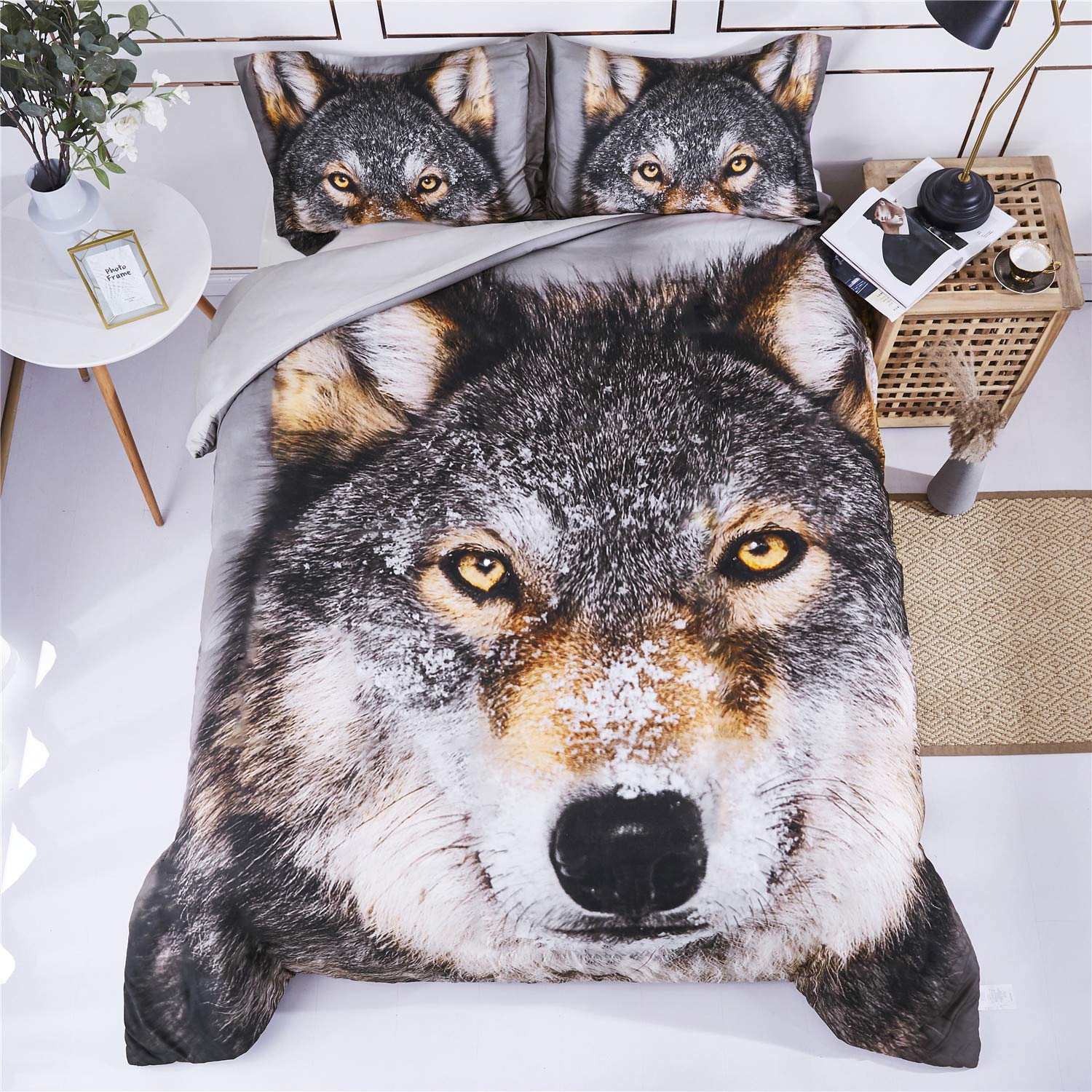 3D Wolf Head Animal Print Duvet Cover Set - Queen Size 3 Piece Bedding with 2 Pillowcases - Ultra Soft Microfiber Comforter Cover for Kids, Teens & Adults - Perfect for Bedroom, Dorm Room & Gift Giving (P26, Queen)