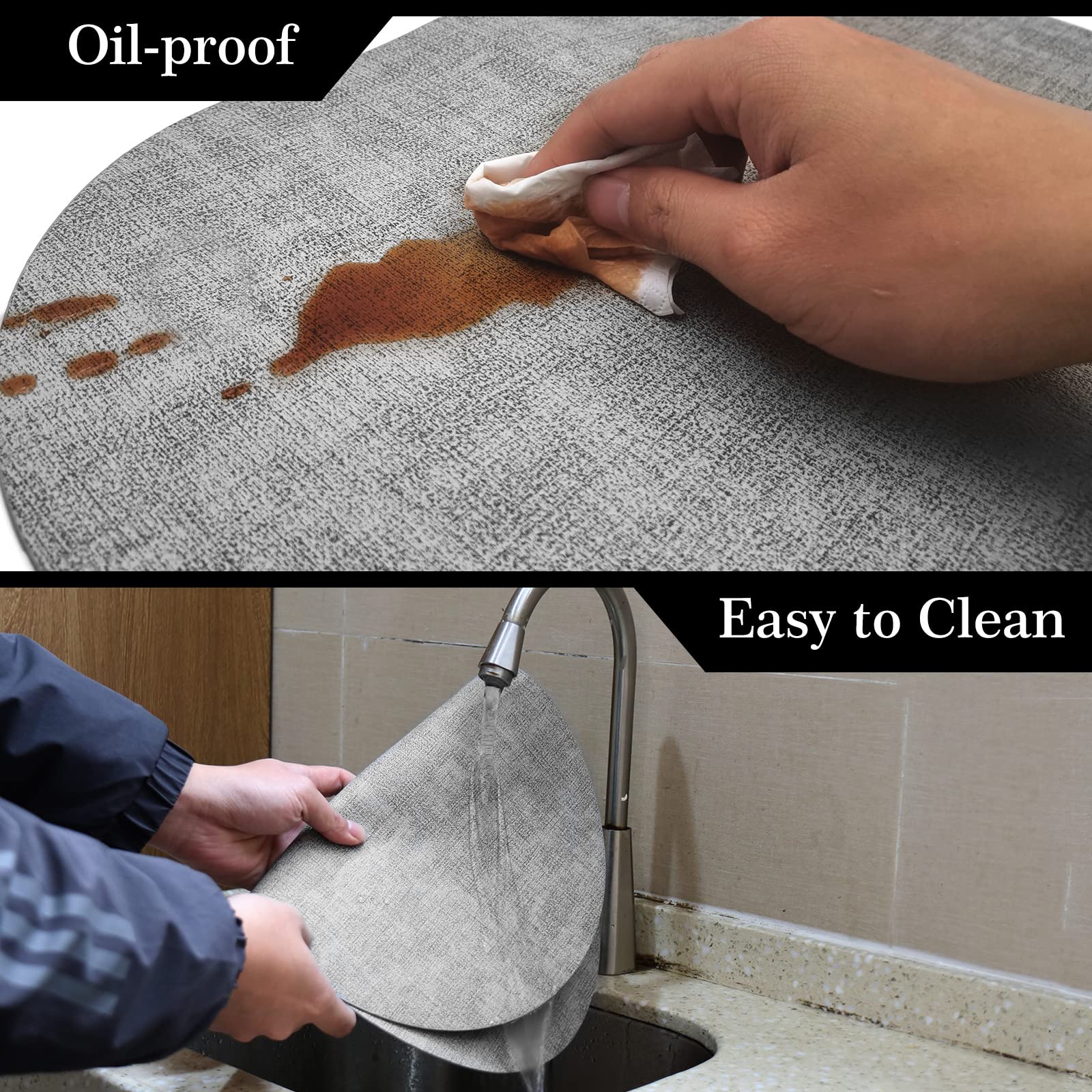ANUNU Set of 6 Double-Sided Faux Leather Placemats - Heat Resistant, Waterproof, Non-Slip Dining Table Mats for Kitchen & Restaurant Use (Grey) - Perfect for Everyday Meals, Dinner Parties & Holiday Gatherings
