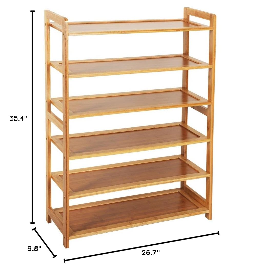 Lovinland 6-Tier Bamboo Shoe Rack Organizer - Space Saving Entryway Shoe Shelf for Hallway, Bathroom & Garden Storage (Natural Wood Color) - Perfect for Small Spaces, Apartment Living & Clutter-Free Home Organization