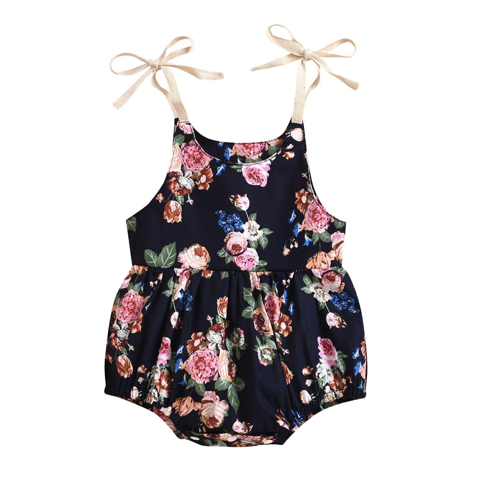 Floral Print Sleeveless Baby Romper Jumpsuit - Newborn Infant Summer Outfit with Ruched Bodysuit Design | Perfect for Playtime, Beach Trips & Photo Shoots