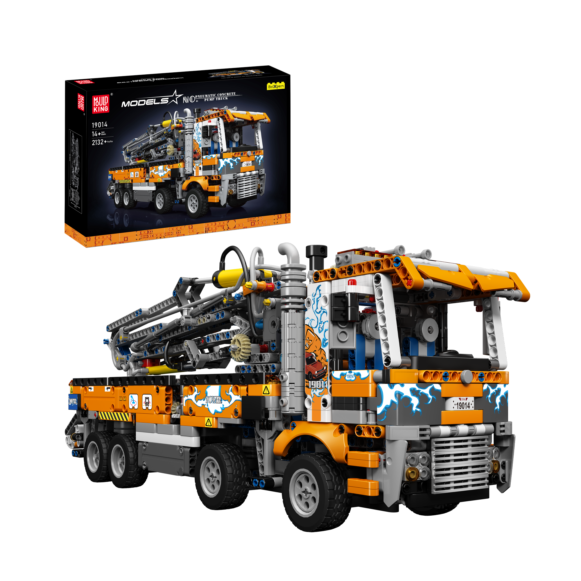 Mould King 19014 Pneumatic Concrete Pump Truck Building Blocks Set - 2,132 PCS STEM Construction Toy for Kids & Adults - Perfect for Creative Play, Engineering Learning, and Construction Themed Gifts